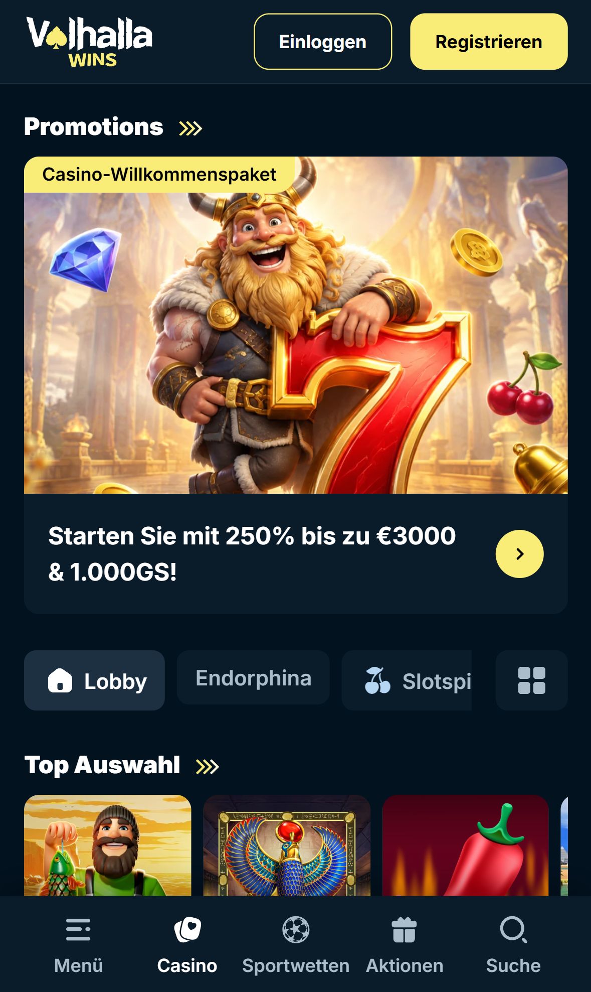 Valhalla Wins — Startseite (Mobil)