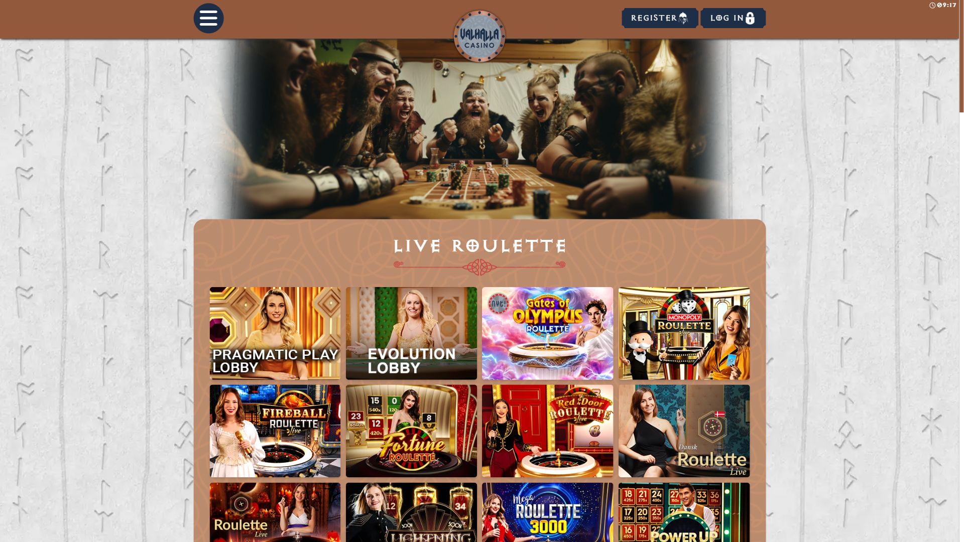 Valhalla Casino — Lobby (Desktop)