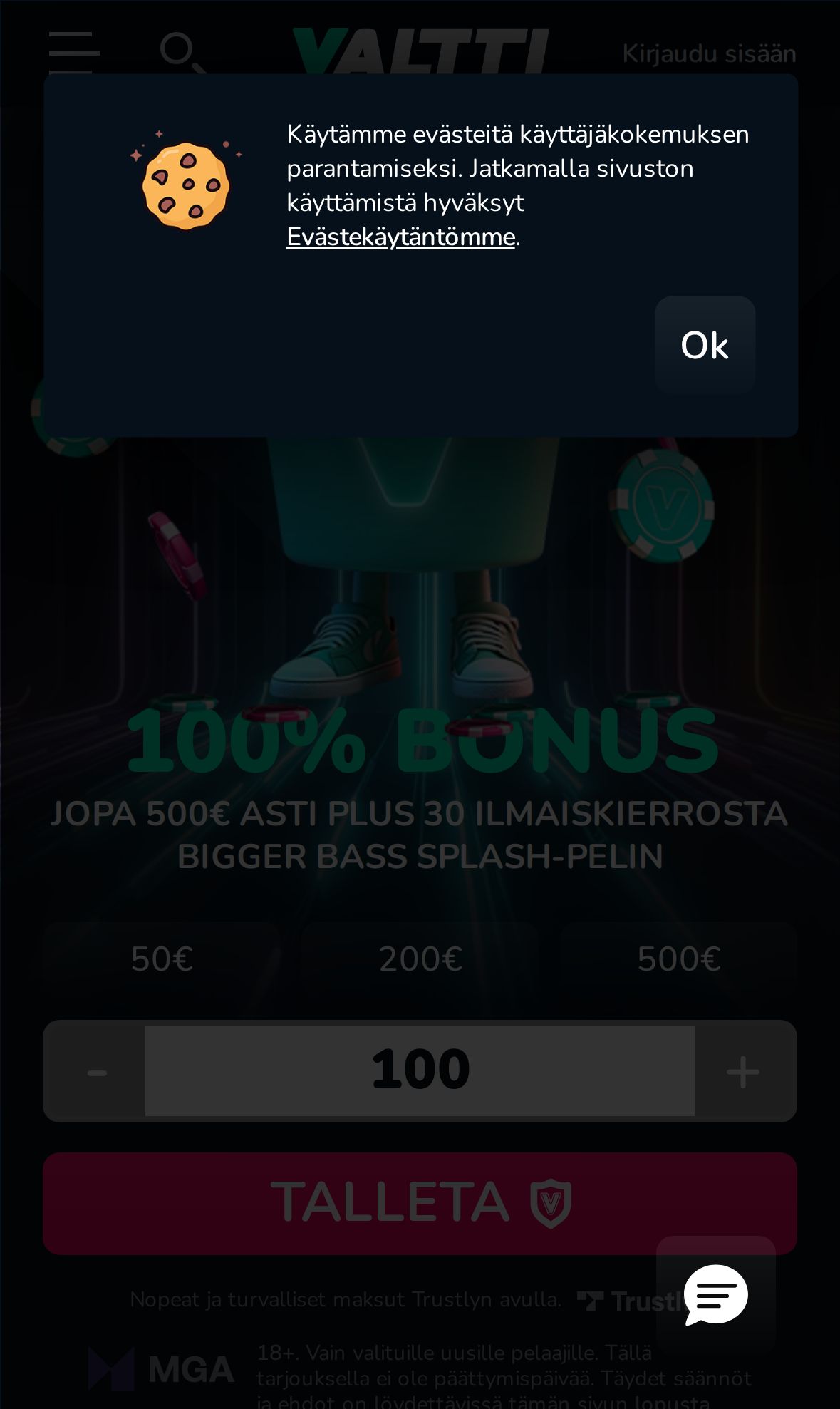 Valttikasino — Homepage (Mobile)