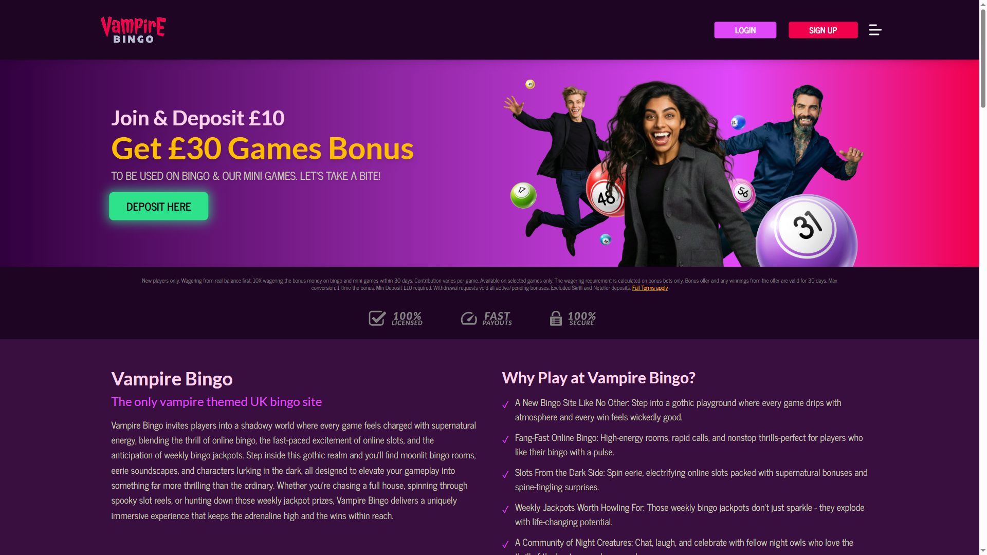 Vampirebingo — Homepage (Desktop)