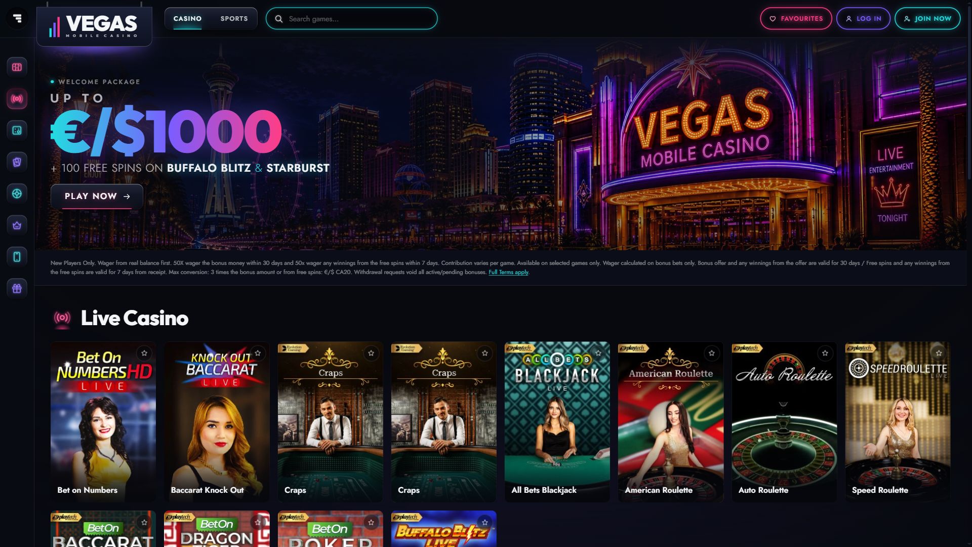 Vegasmobilecasino — Lobby (Desktop)
