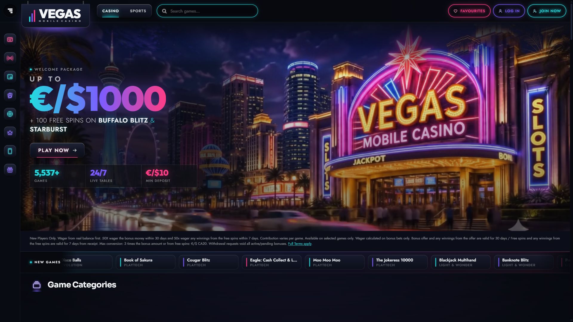 Vegasmobilecasino — Homepage (Desktop)