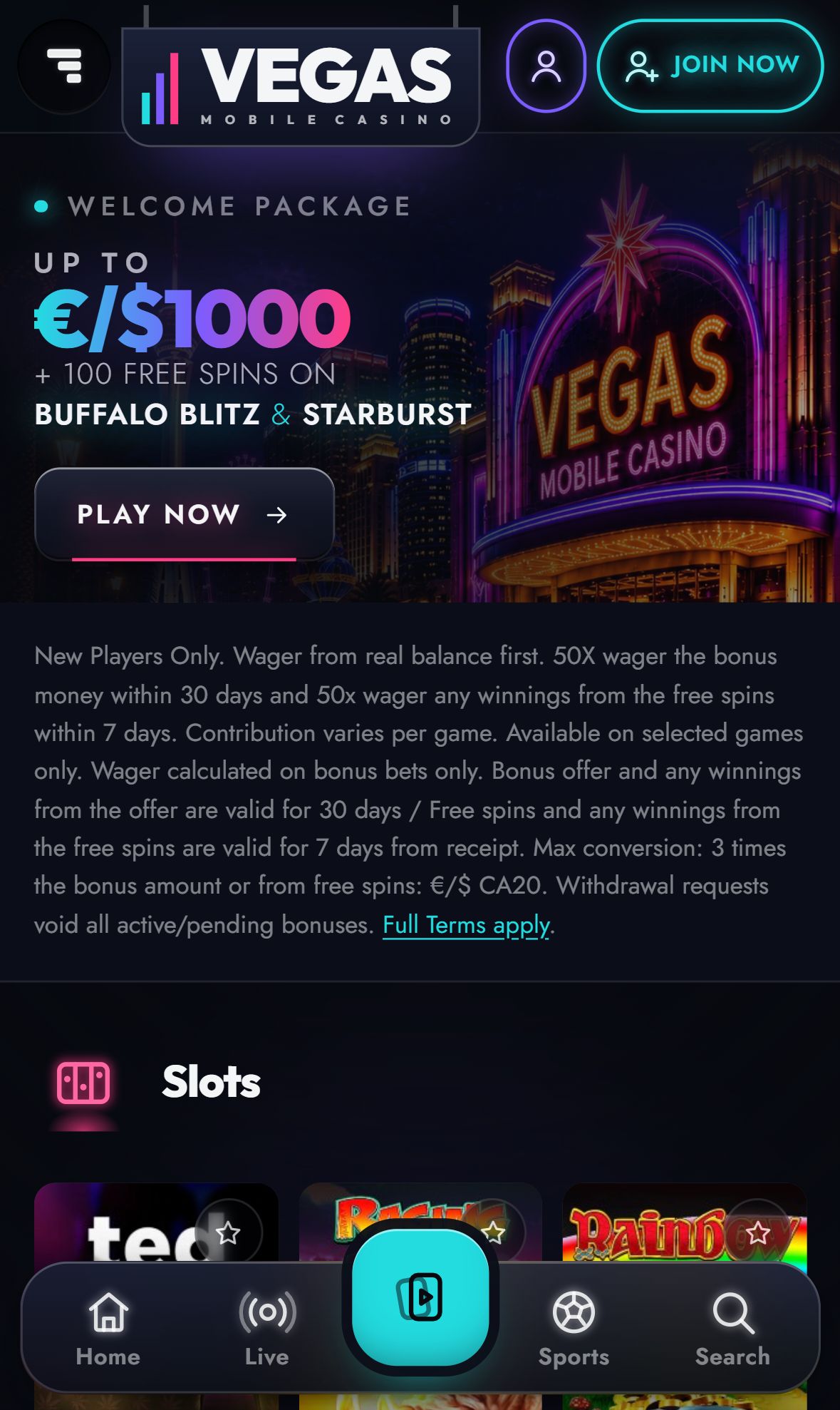 Vegasmobilecasino — Lobby (Mobile)