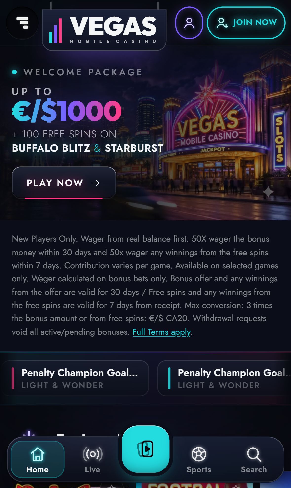 Vegasmobilecasino — Homepage (Mobile)