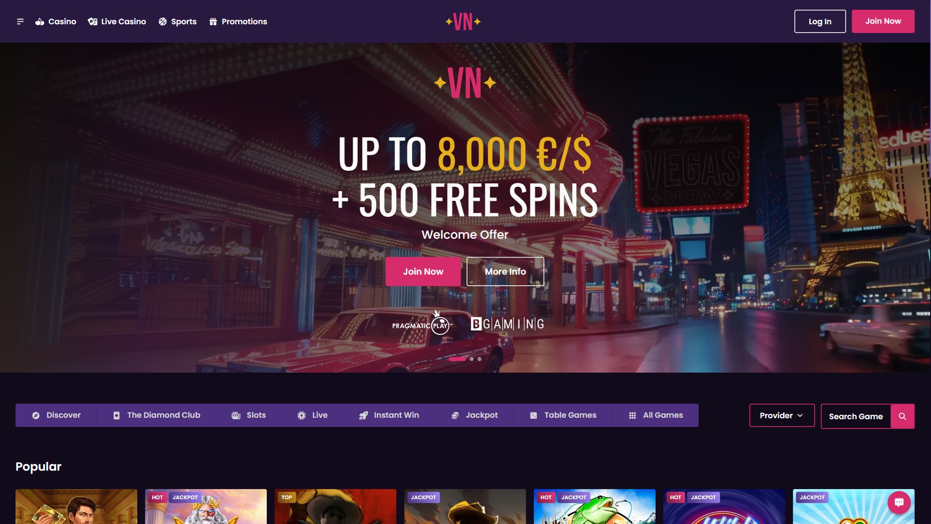 Vegasnow — Lobby (Desktop)
