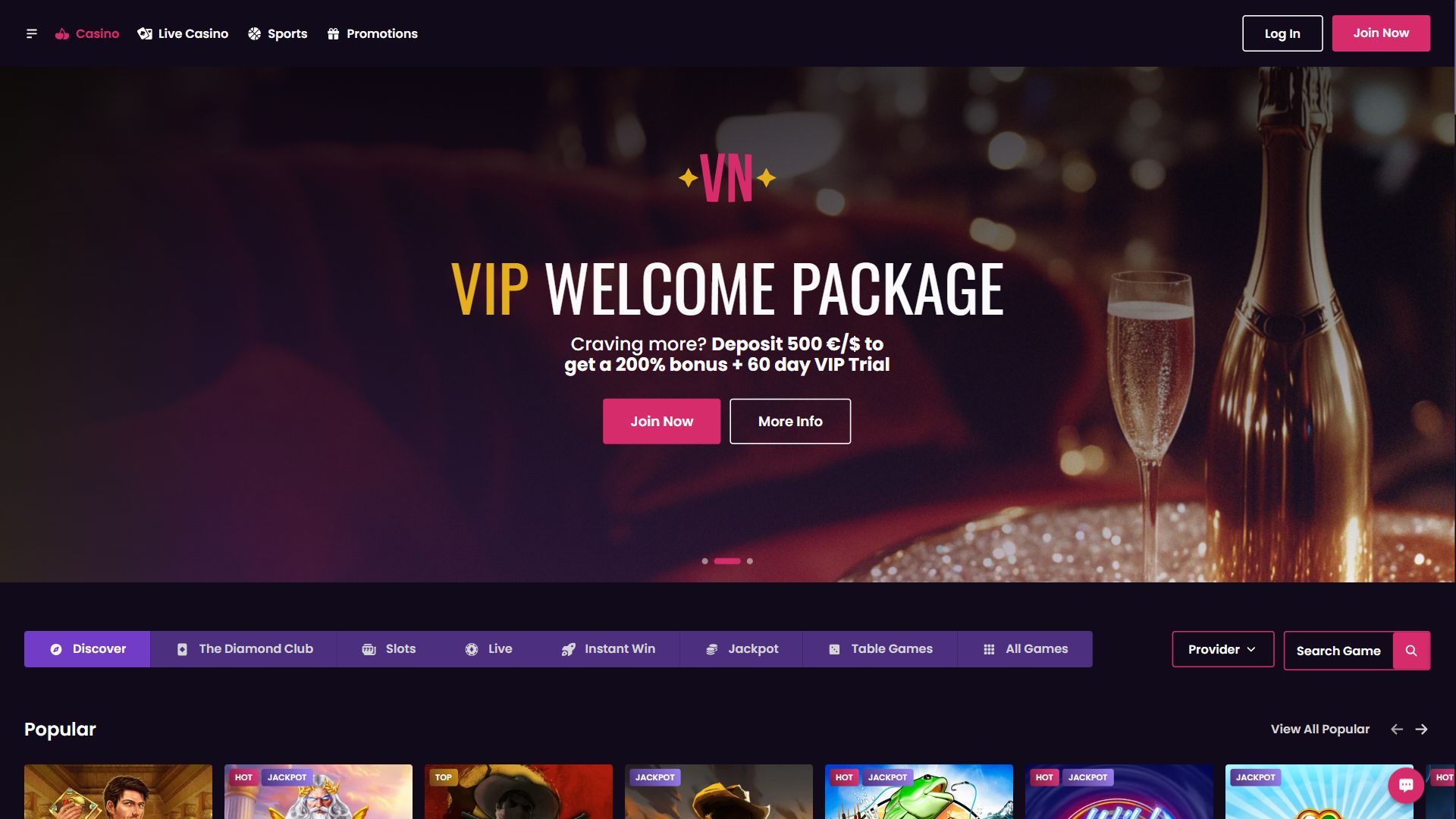 Vegasnow — Homepage (Desktop)
