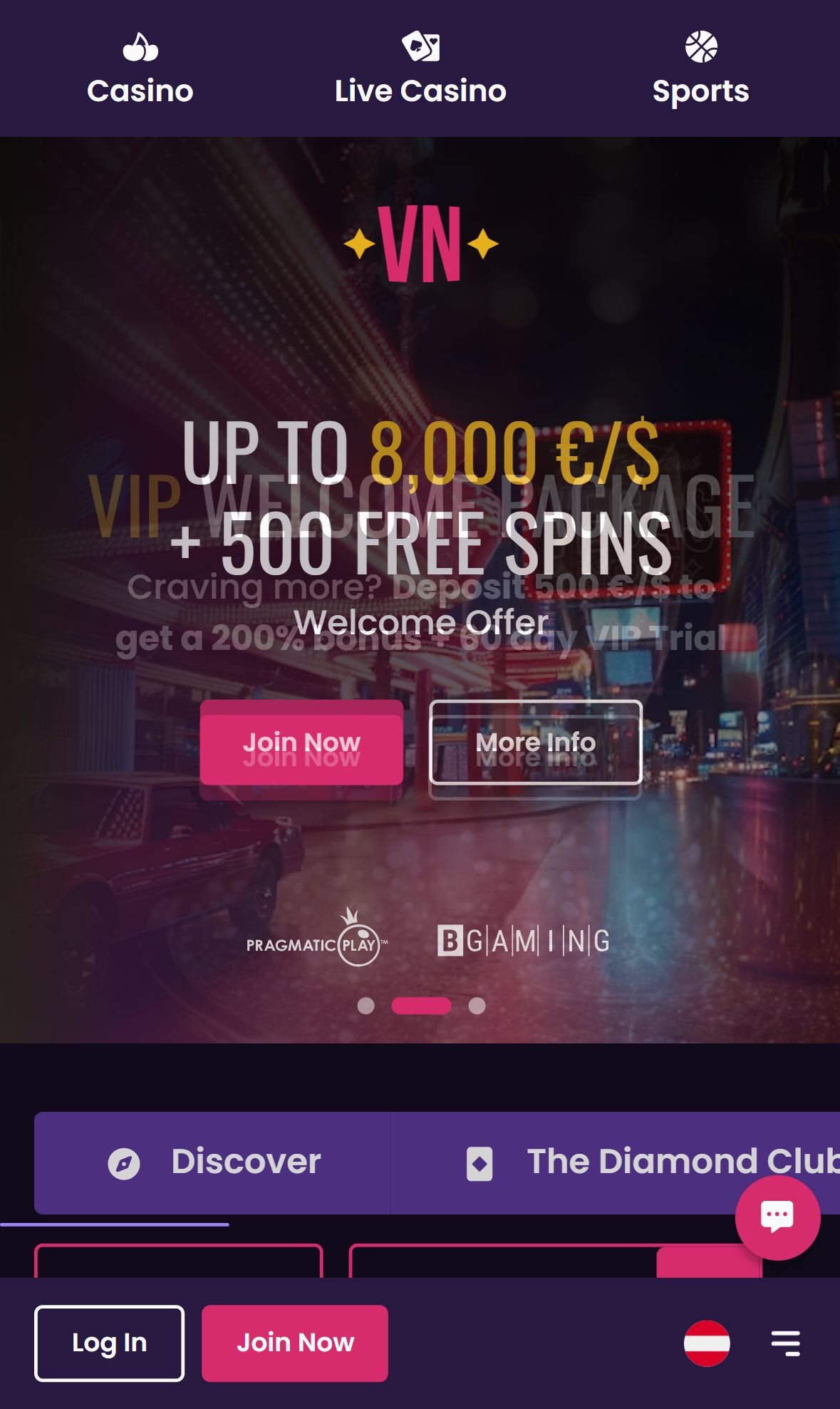 Vegasnow — Lobby (Mobile)