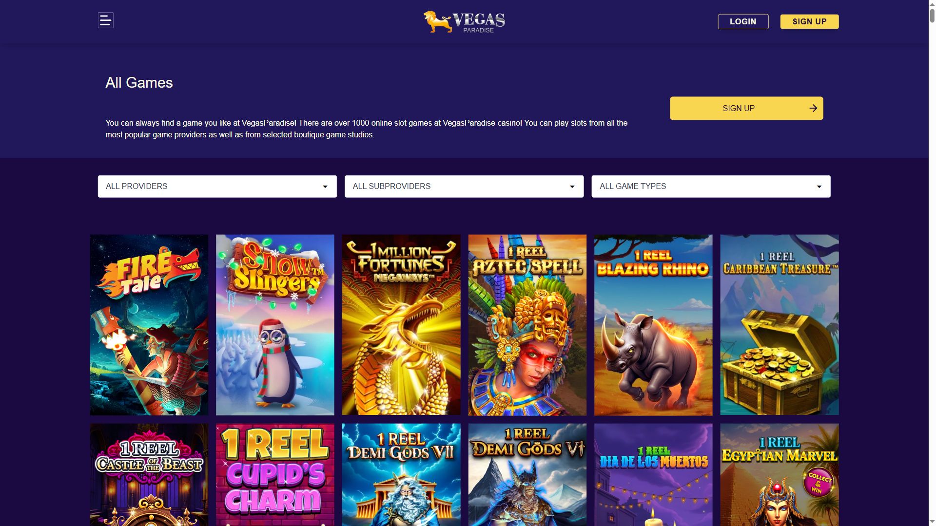 Vegas Paradise — Lobby (Desktop)