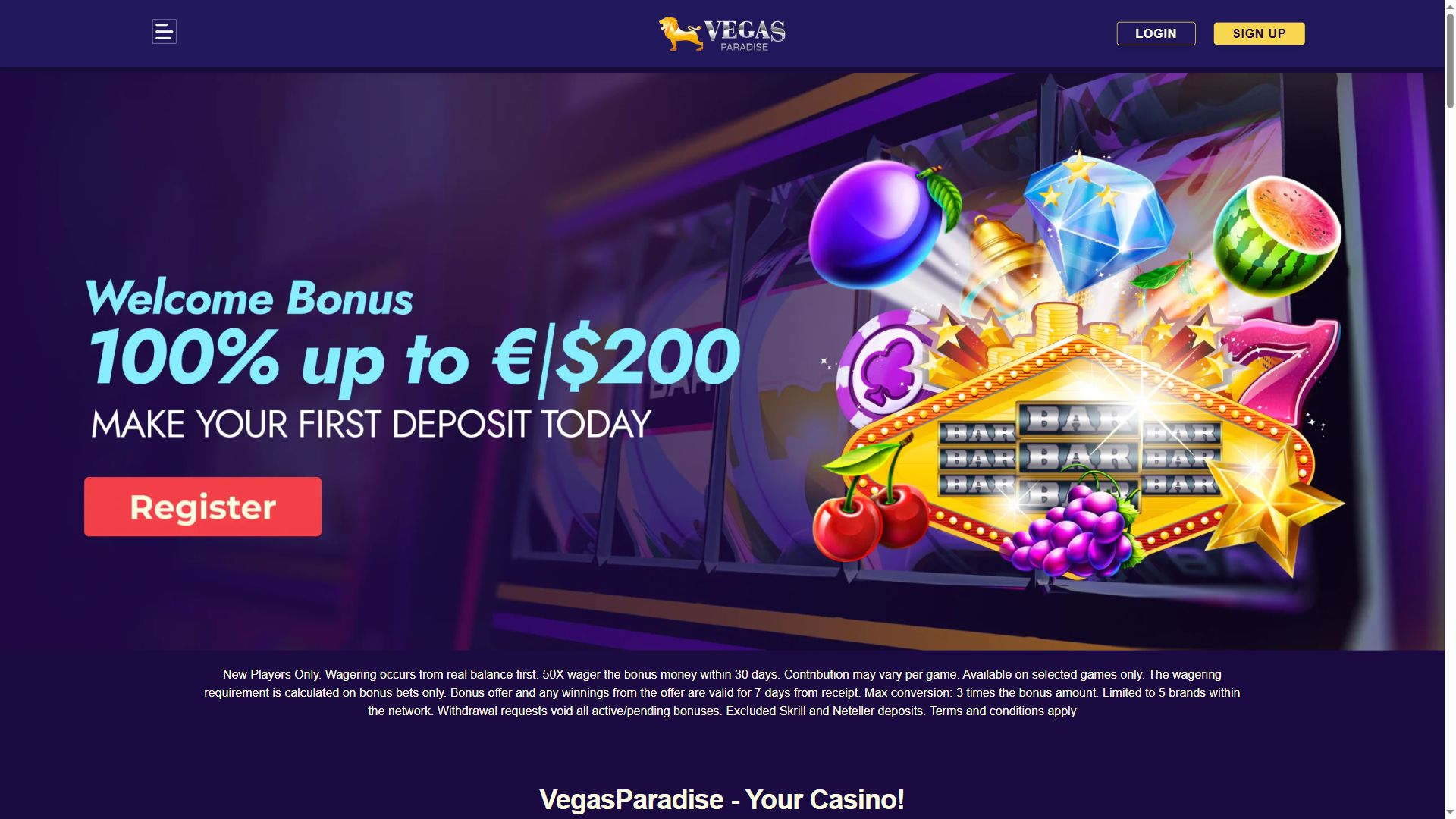 Vegas Paradise — Homepage (Desktop)