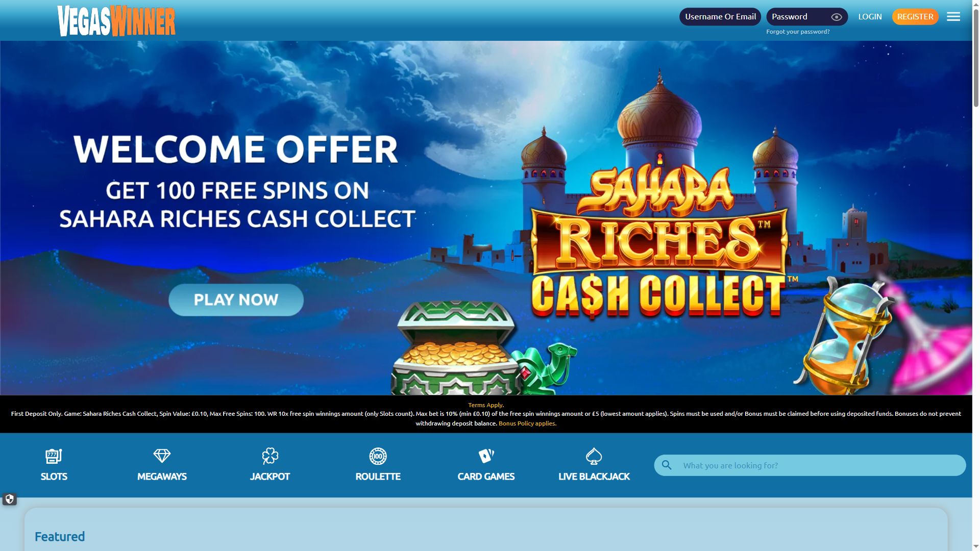 Vegas Winner — Homepage (Desktop)