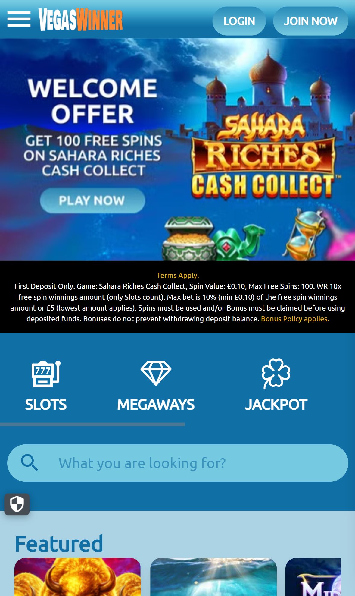 Vegas Winner — Homepage (Mobile)