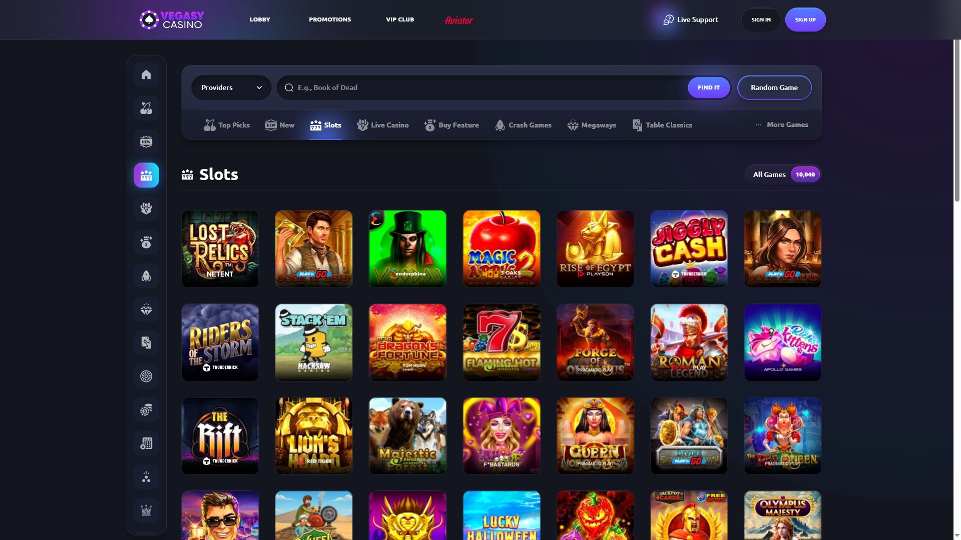 Vegas Legacy — Lobby (Desktop)