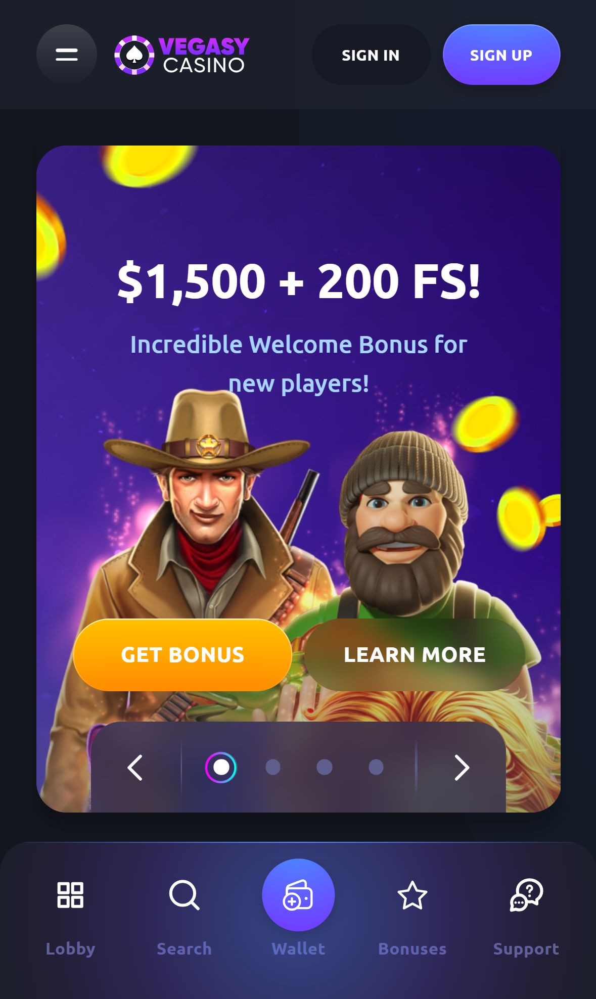 Vegas Legacy — Homepage (Mobile)