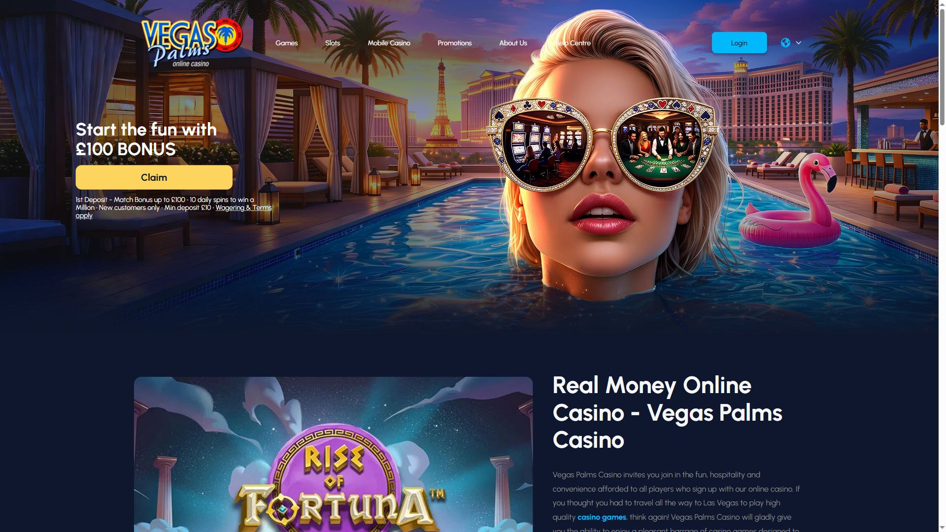 Vegas Palms Casino — Homepage (Desktop)