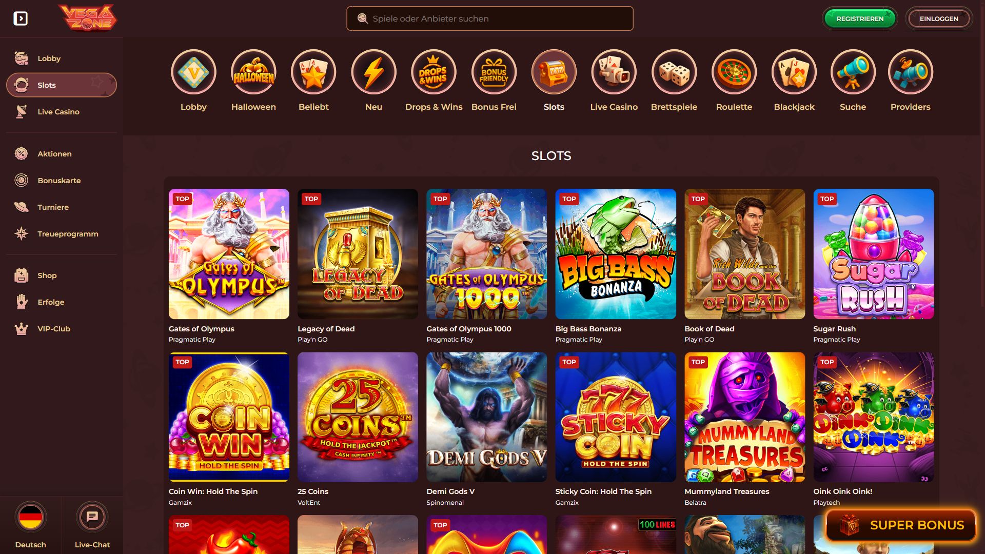 VegaZone — Lobby (Desktop)