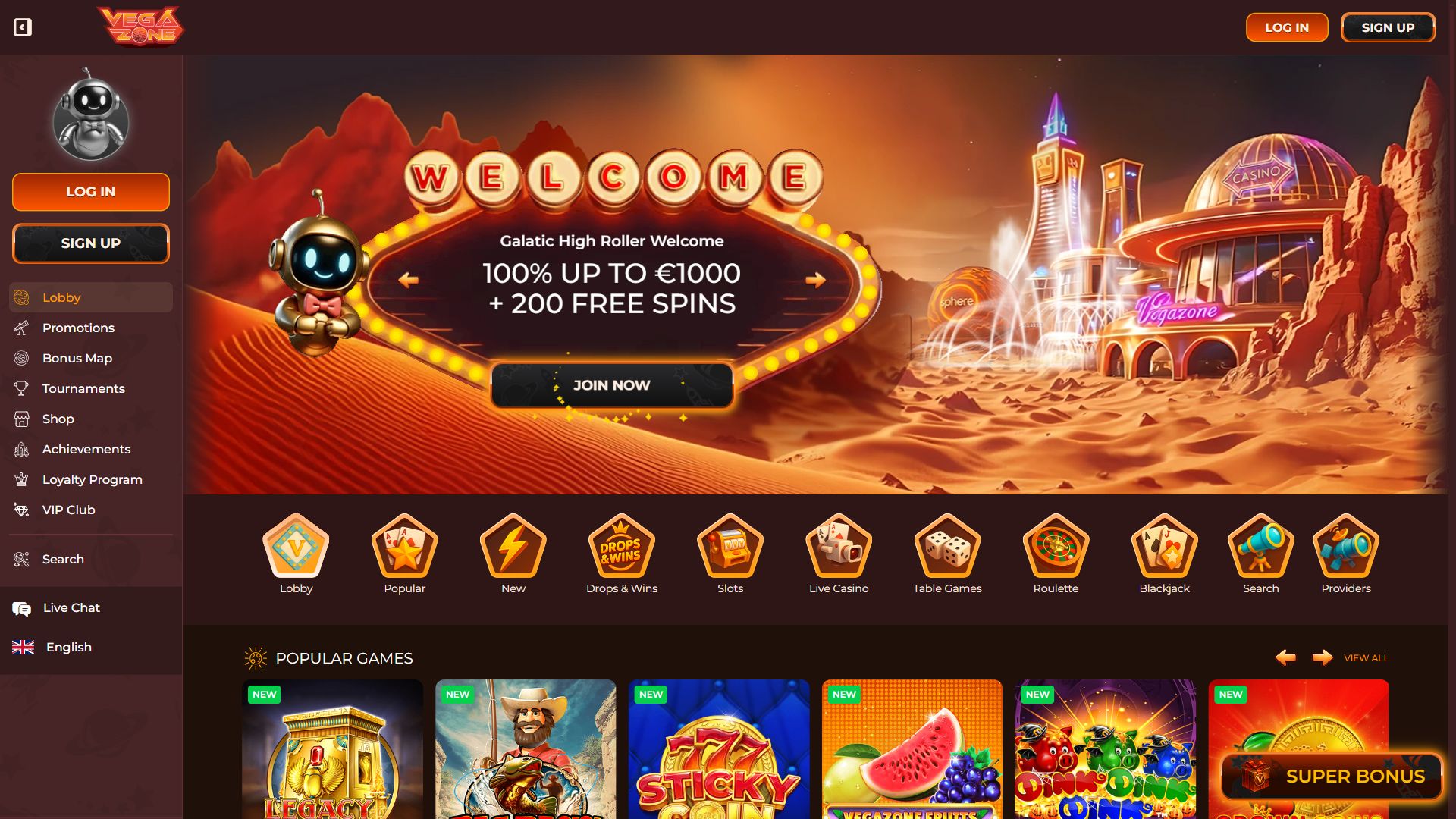 VegaZone — Homepage (Desktop)