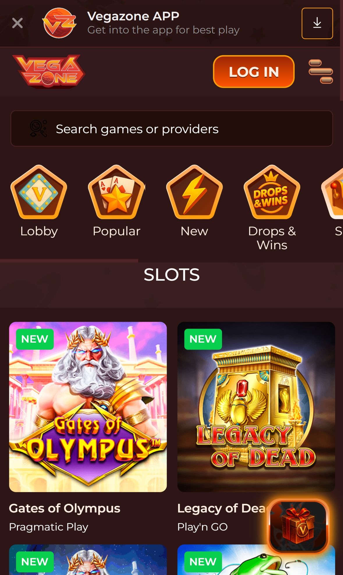 VegaZone — Lobby (Mobile)