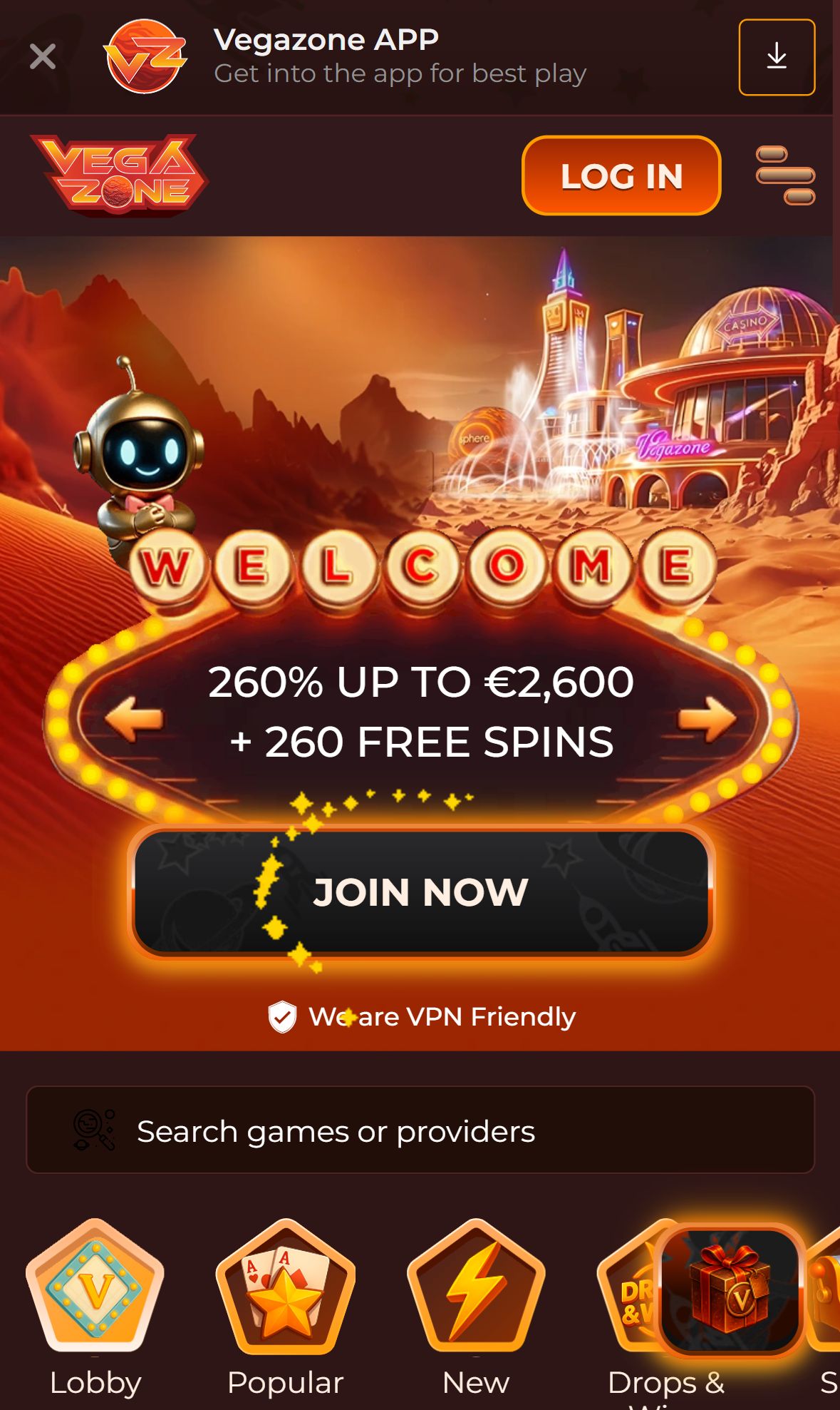 VegaZone — Homepage (Mobile)