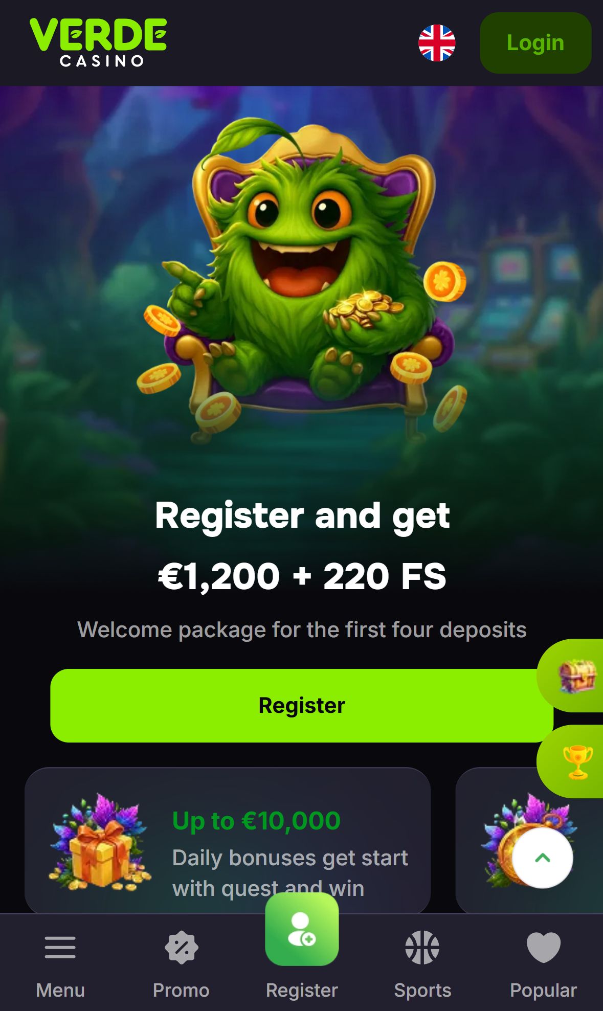 Verdecasino — Homepage (Mobile)