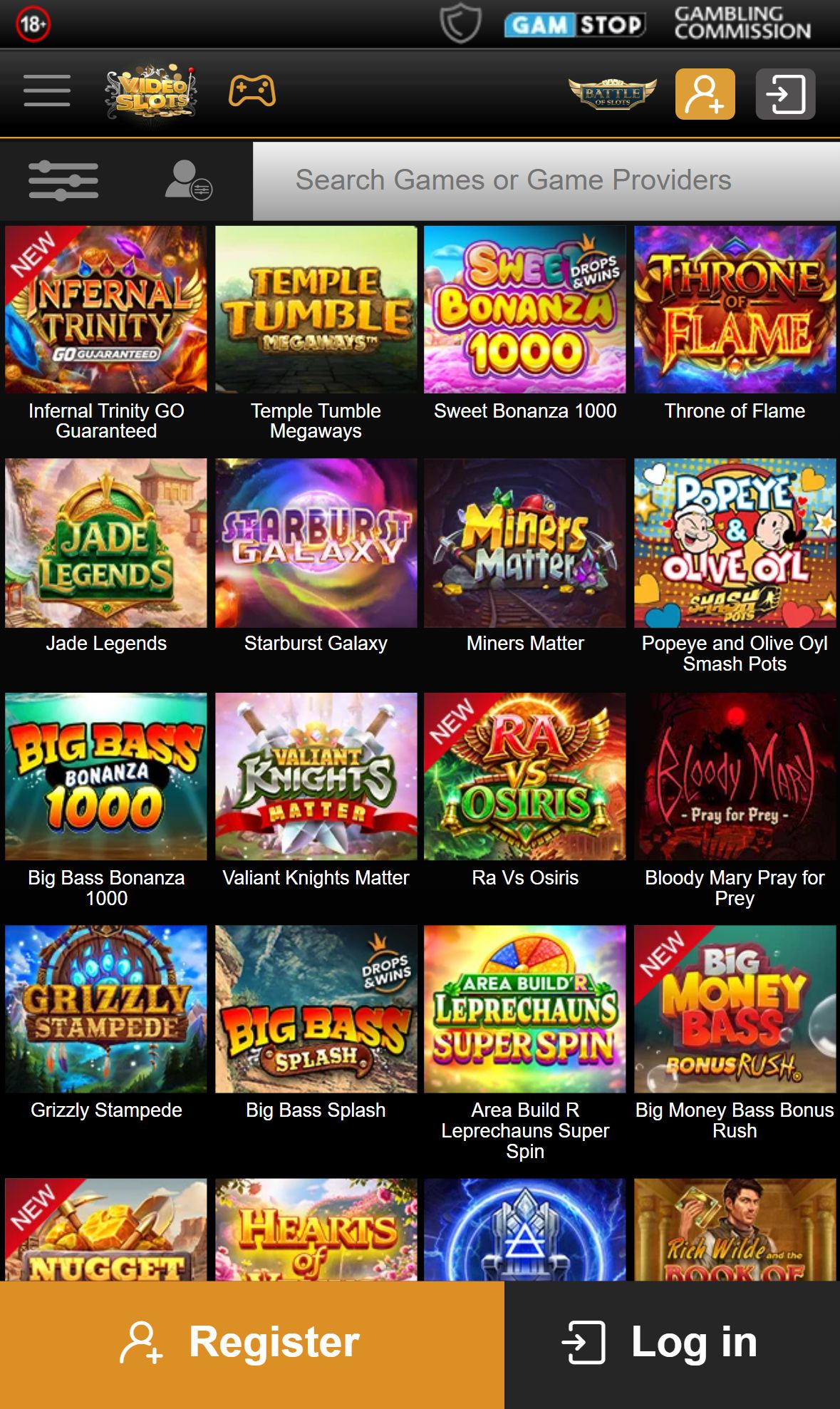 Videoslots — Lobby (Mobile)