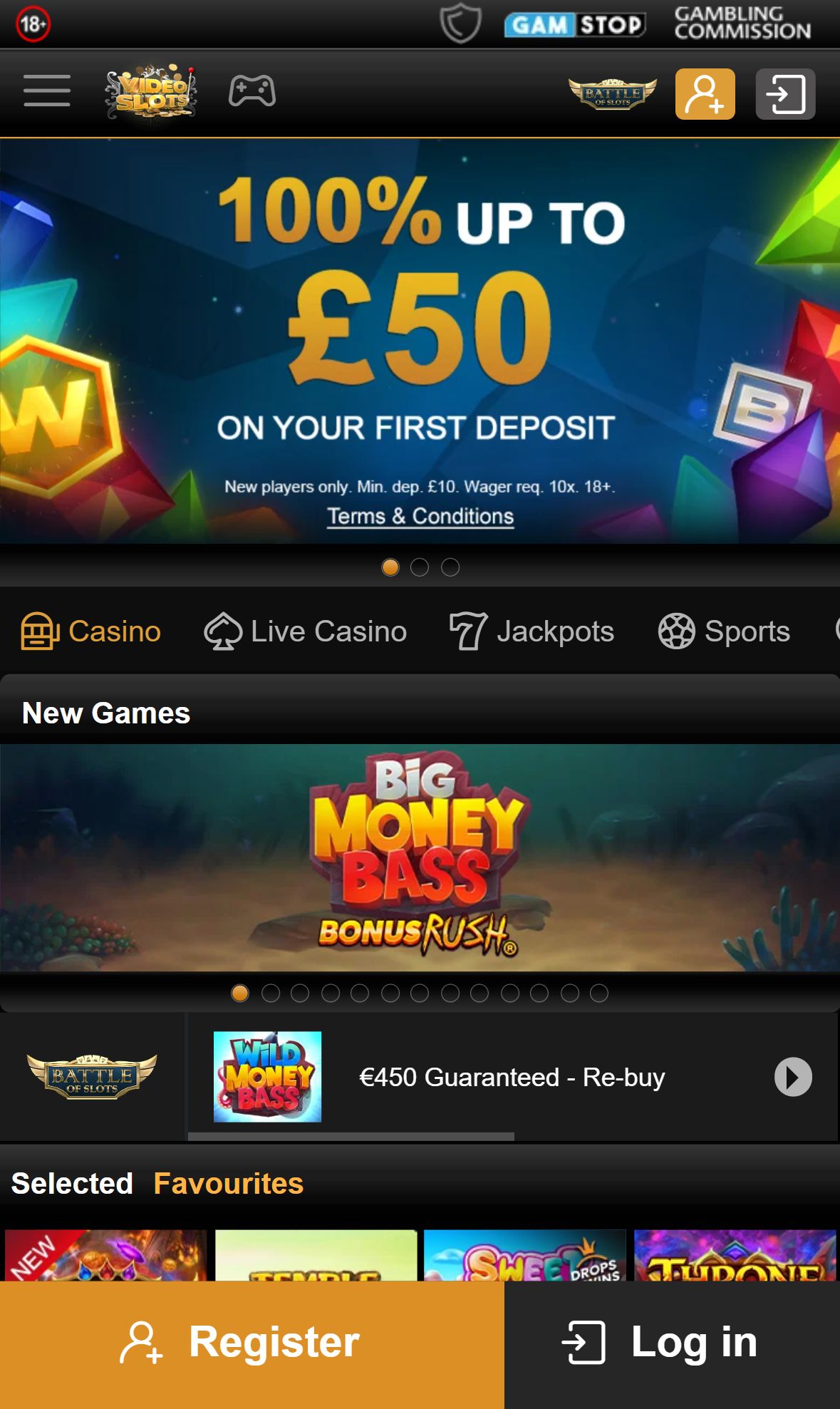 Videoslots — Homepage (Mobile)