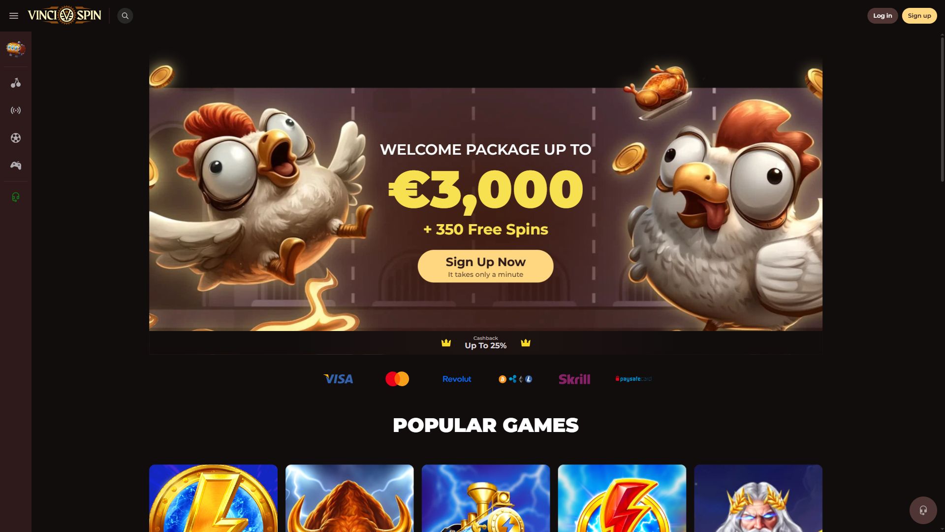 Vincispin — Homepage (Desktop)