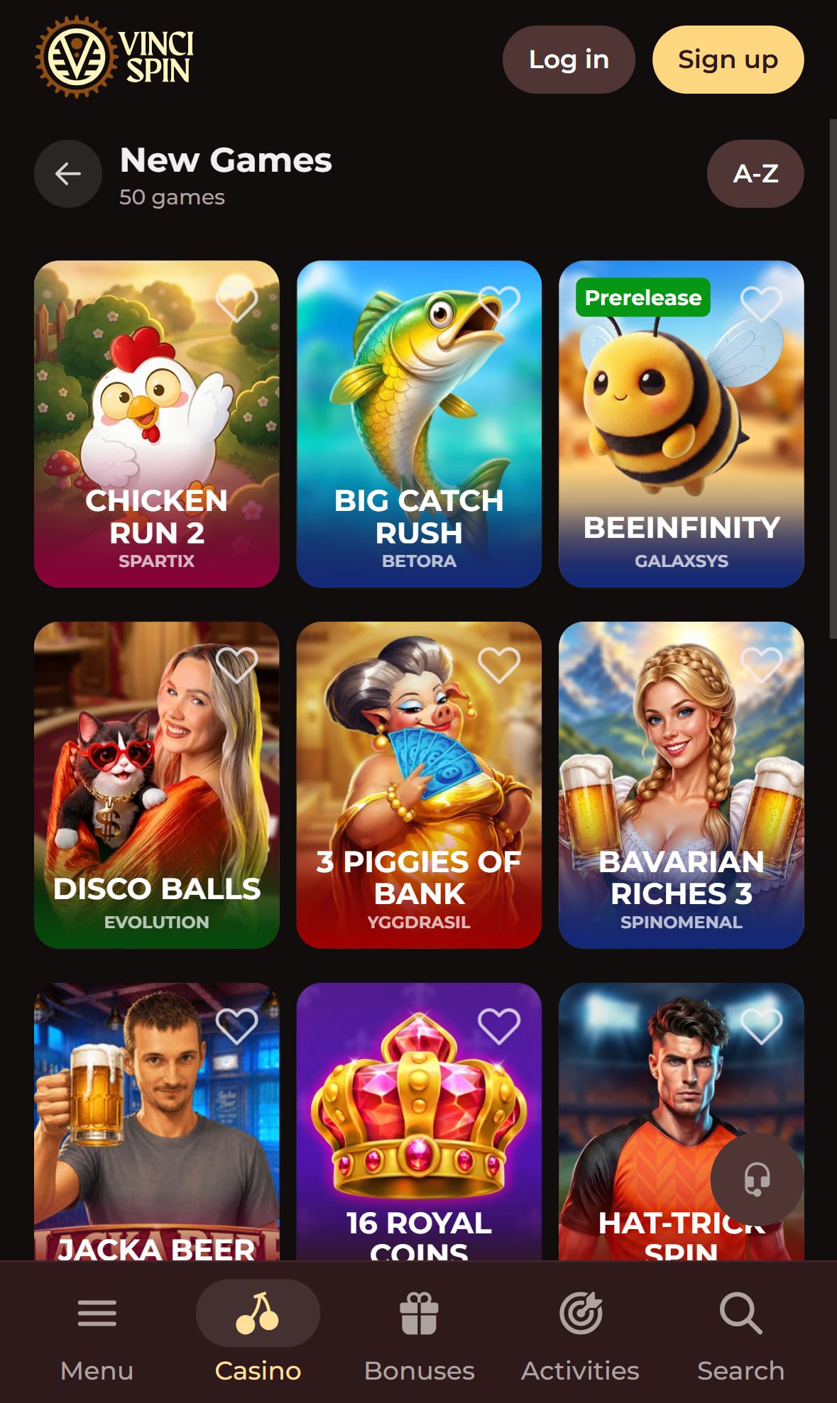 Vincispin — Lobby (Mobile)