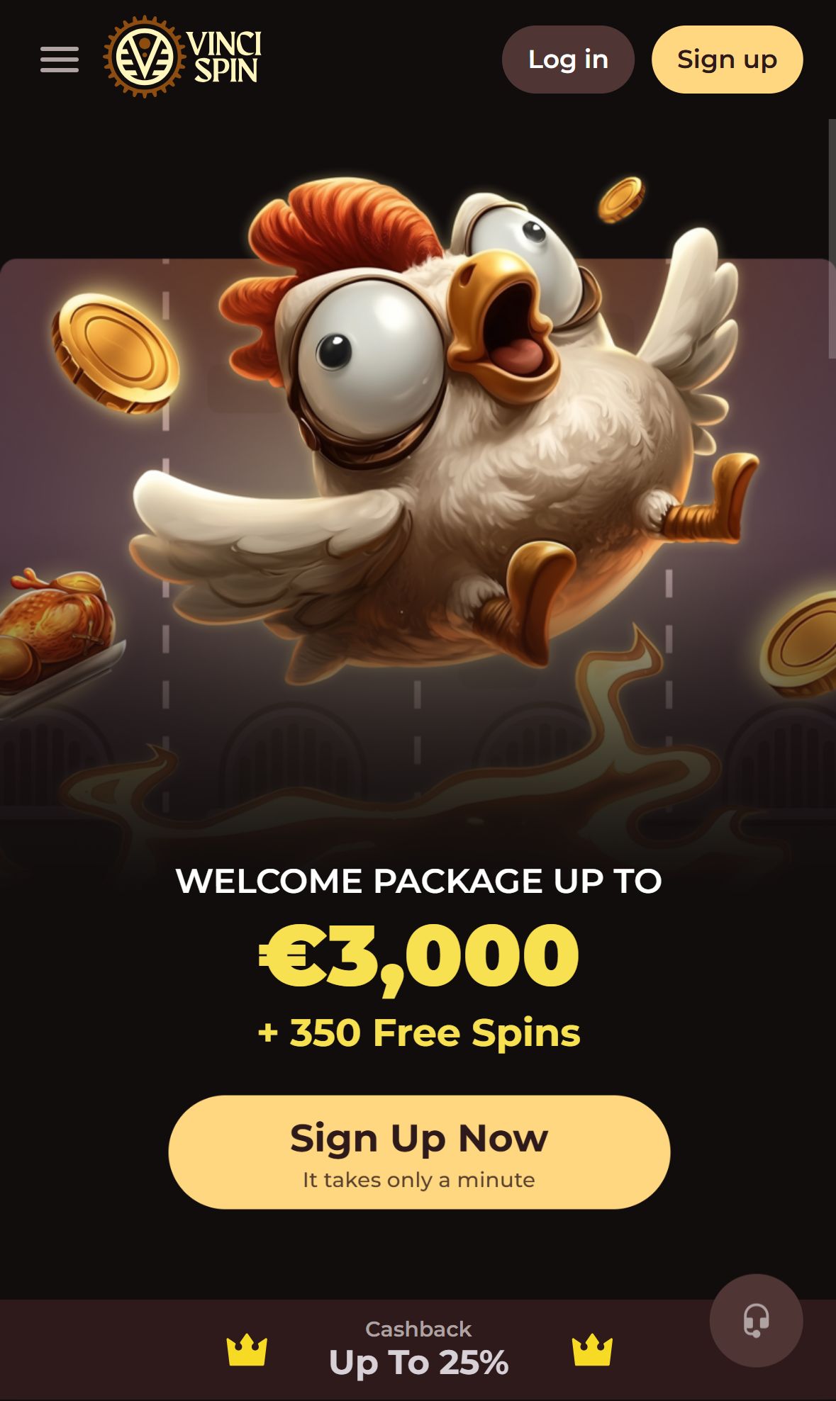 Vincispin — Homepage (Mobile)