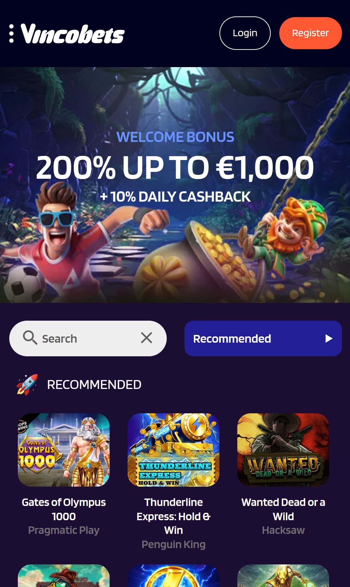 Vincobets — Lobby (Mobile)
