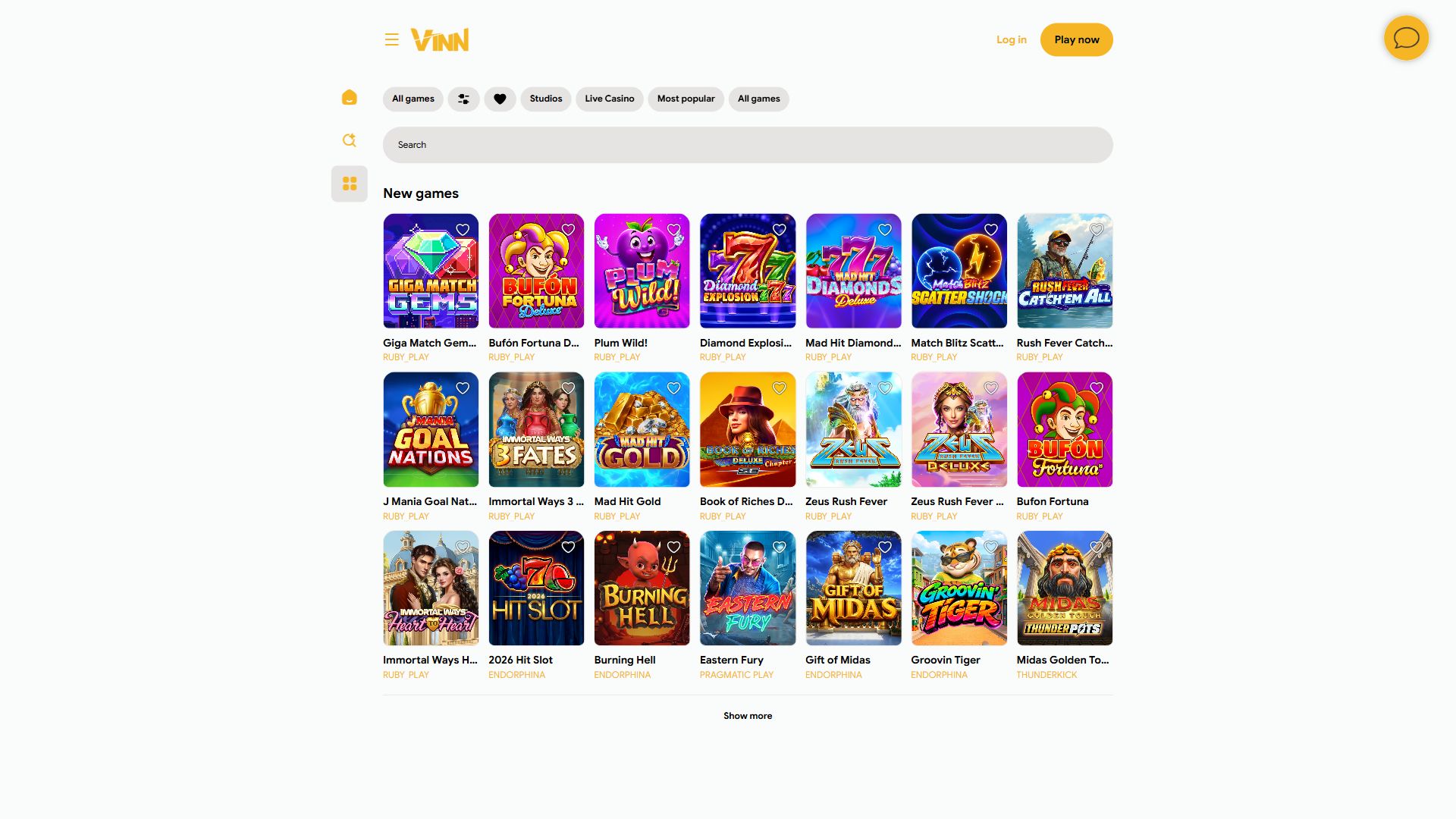 Vinn — Lobby (Desktop)
