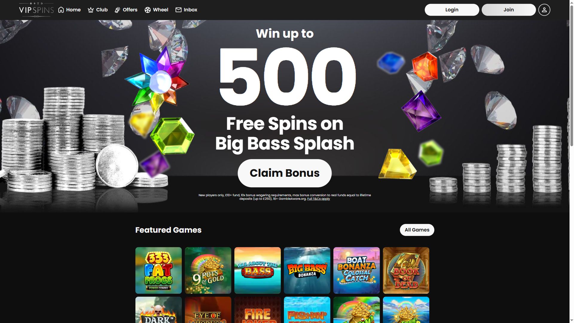 VIP Spins — Homepage (Desktop)