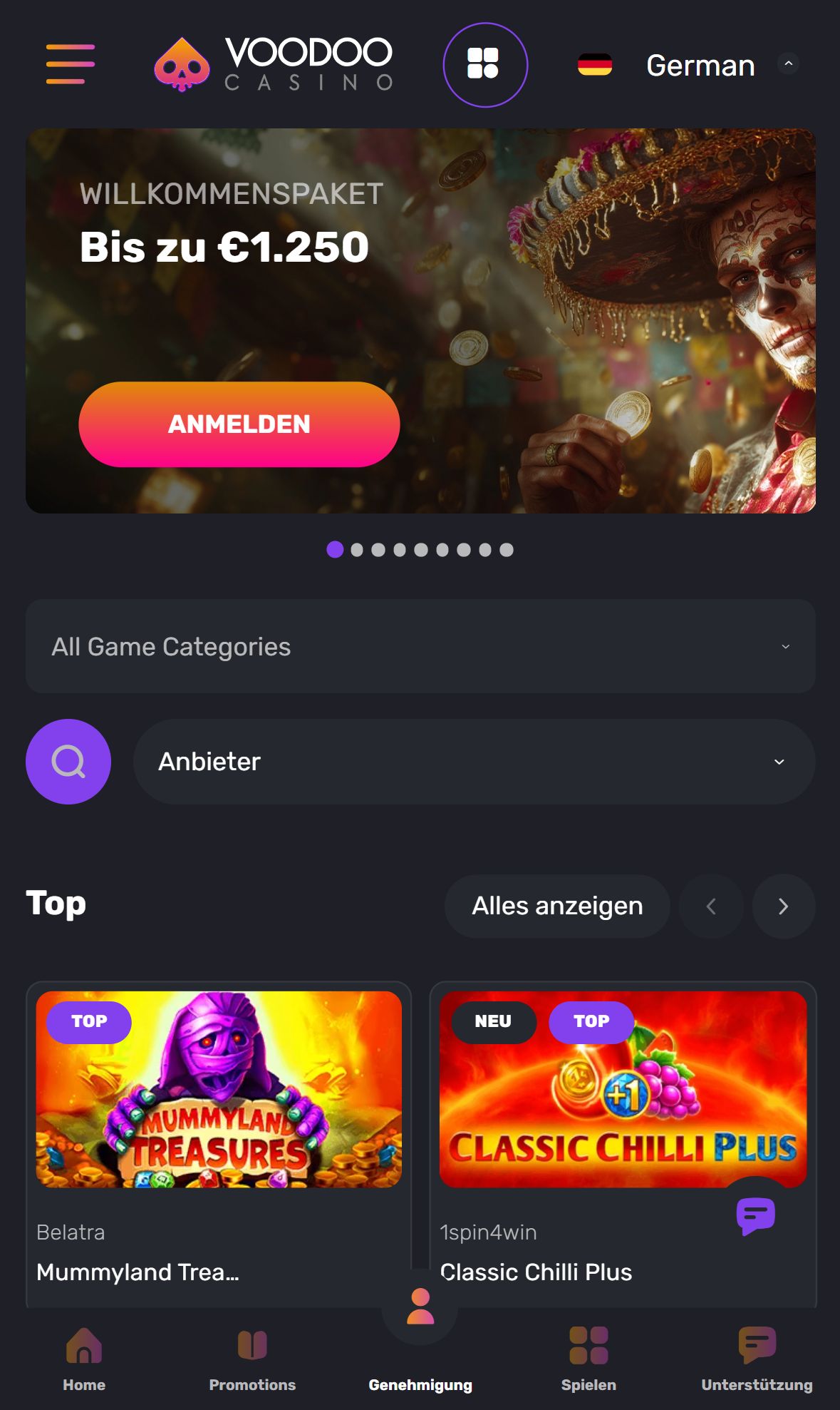 Voodoo — Startseite (Mobil)