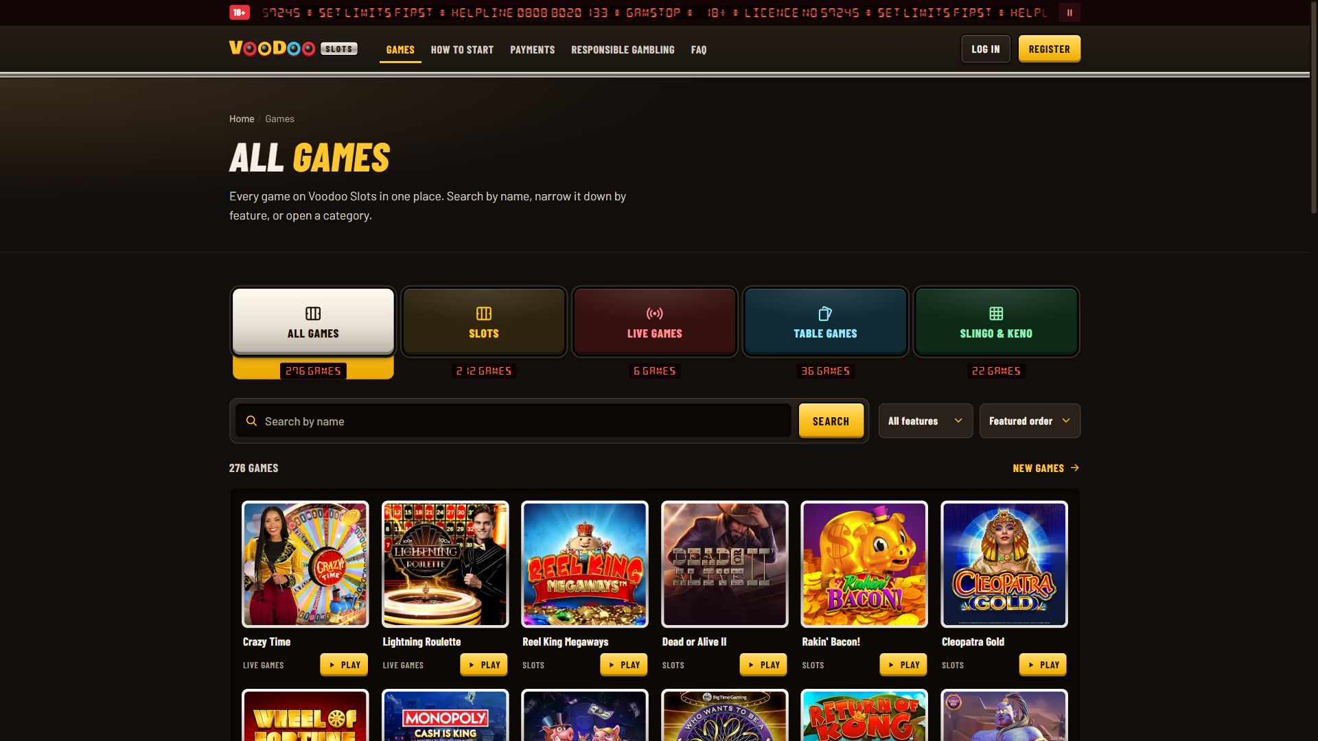 Voodo Slots — Lobby (Desktop)