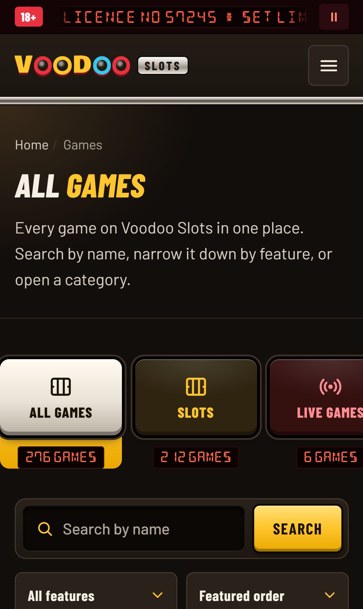 Voodo Slots — Lobby (Mobile)