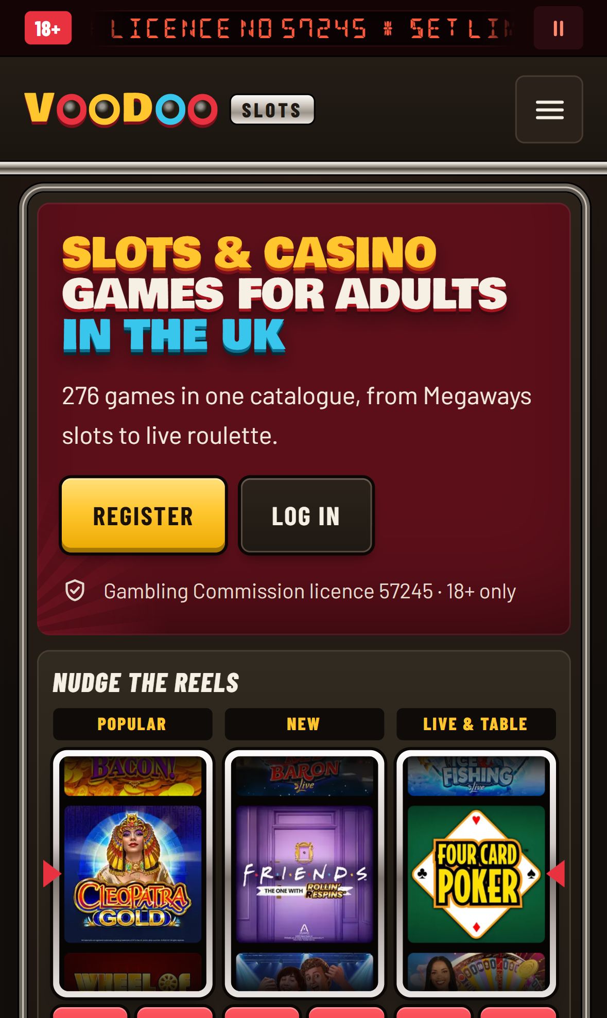 Voodo Slots — Homepage (Mobile)