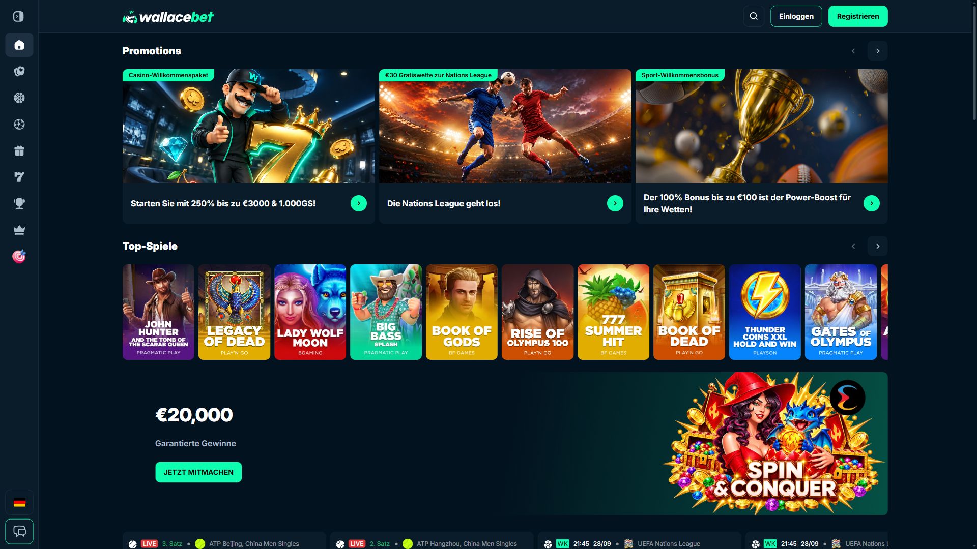 Wallacebet — Startseite (Desktop)