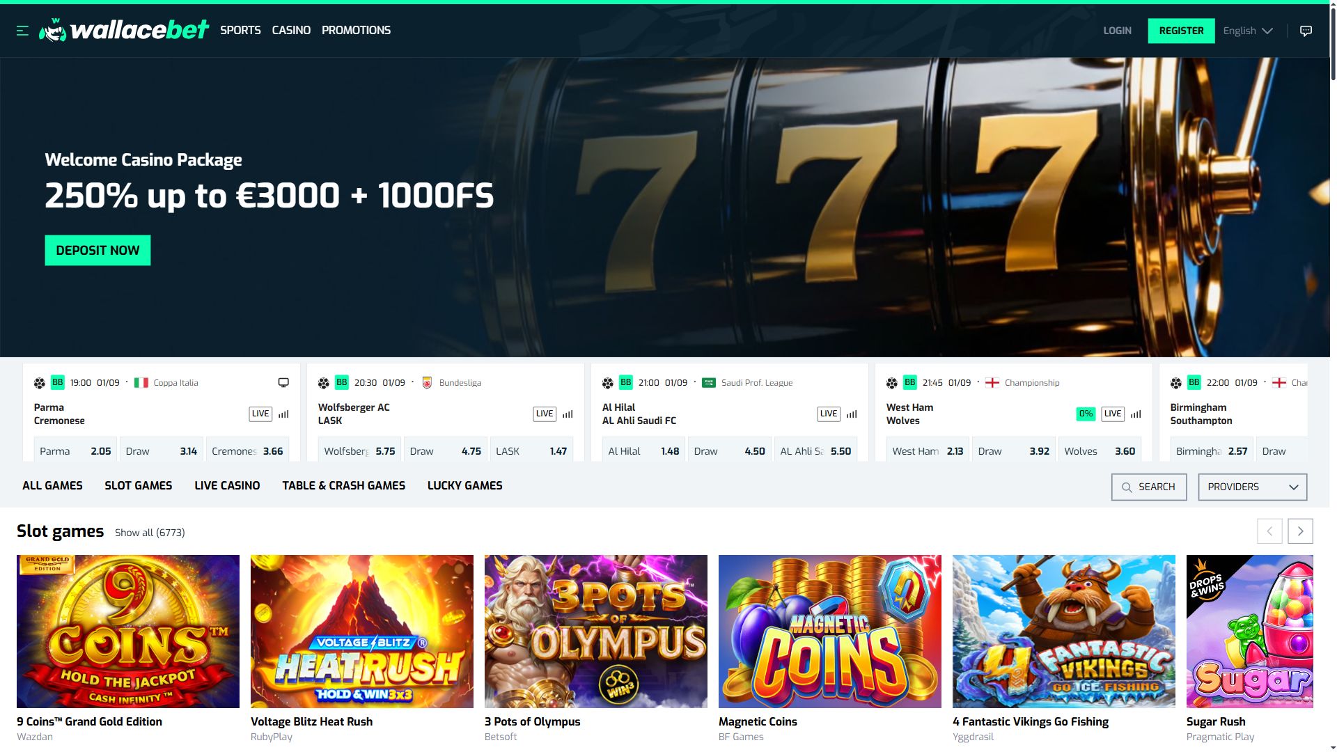 Wallacebet — Homepage (Desktop)