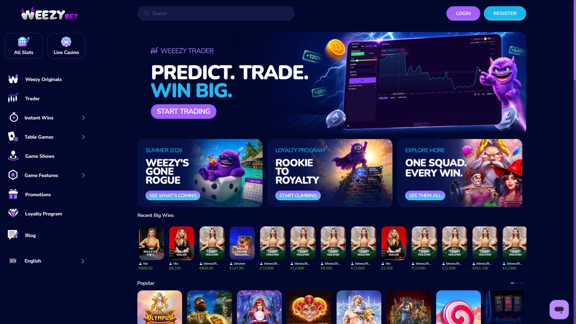 Weezybet — Homepage (Desktop)