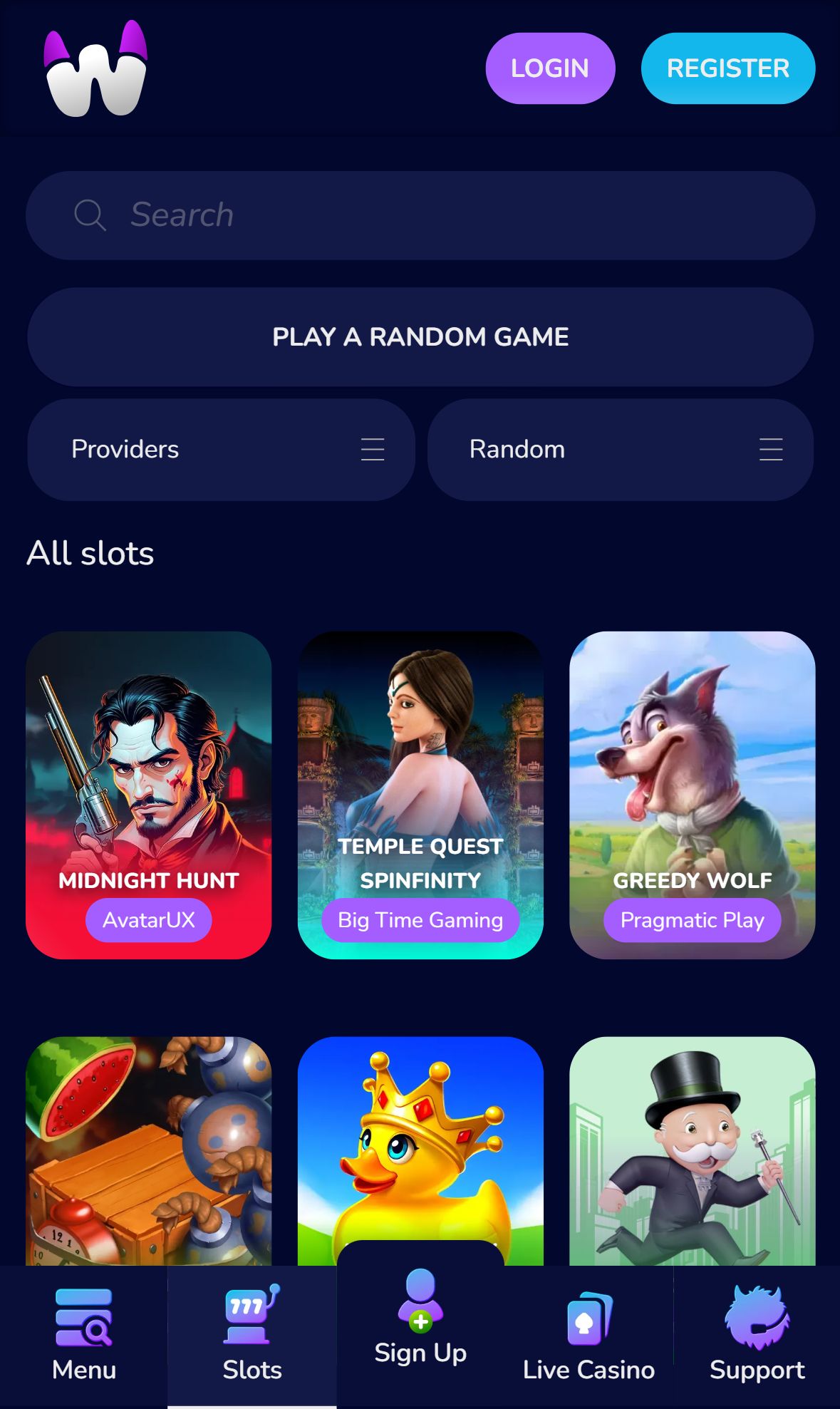 Weezybet — Lobby (Mobile)