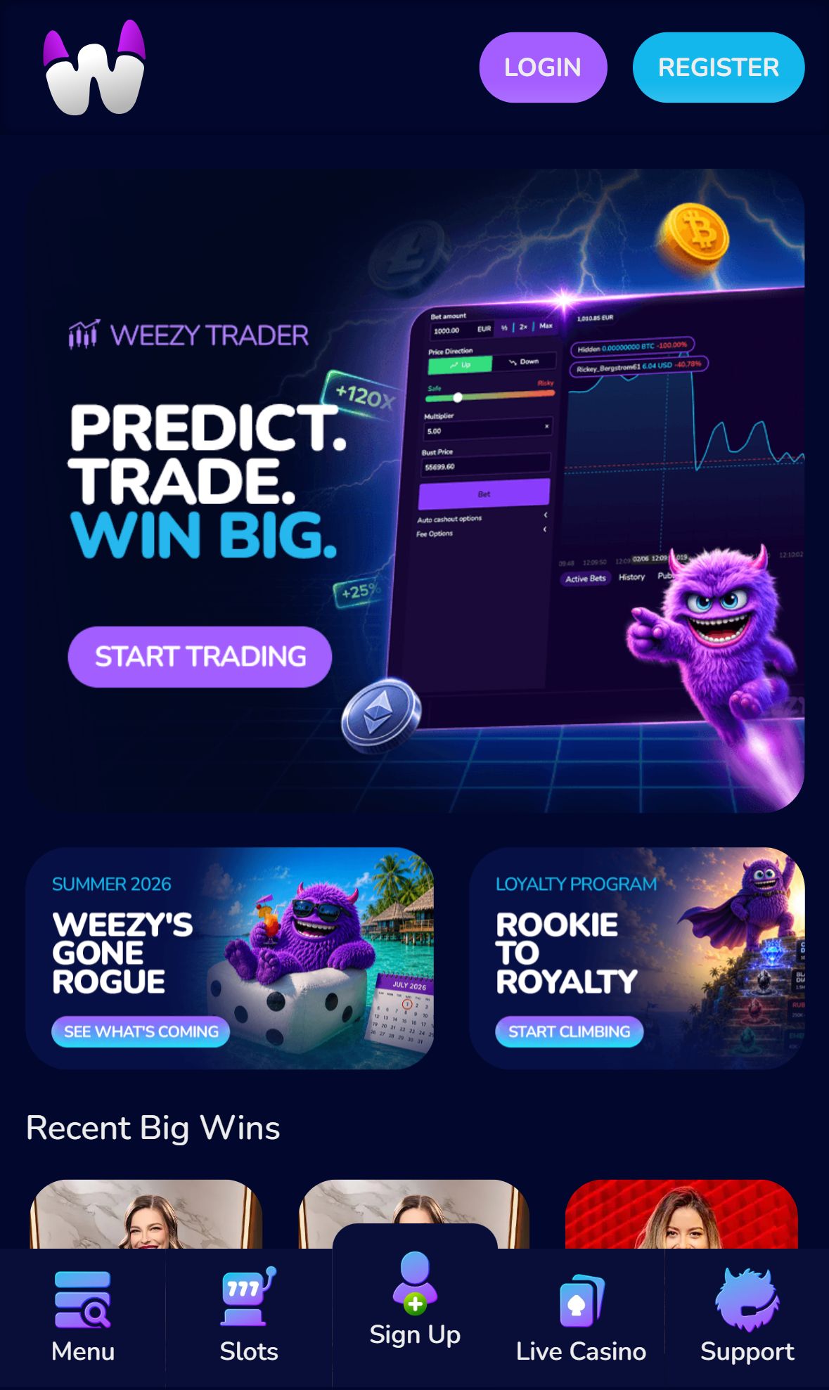 Weezybet — Homepage (Mobile)