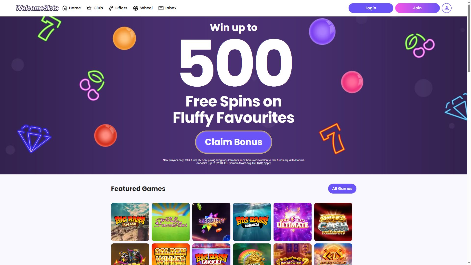 Welcome Slots — Homepage (Desktop)