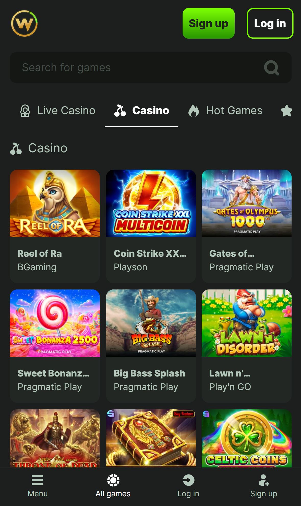 Weltbet — Lobby (Mobile)