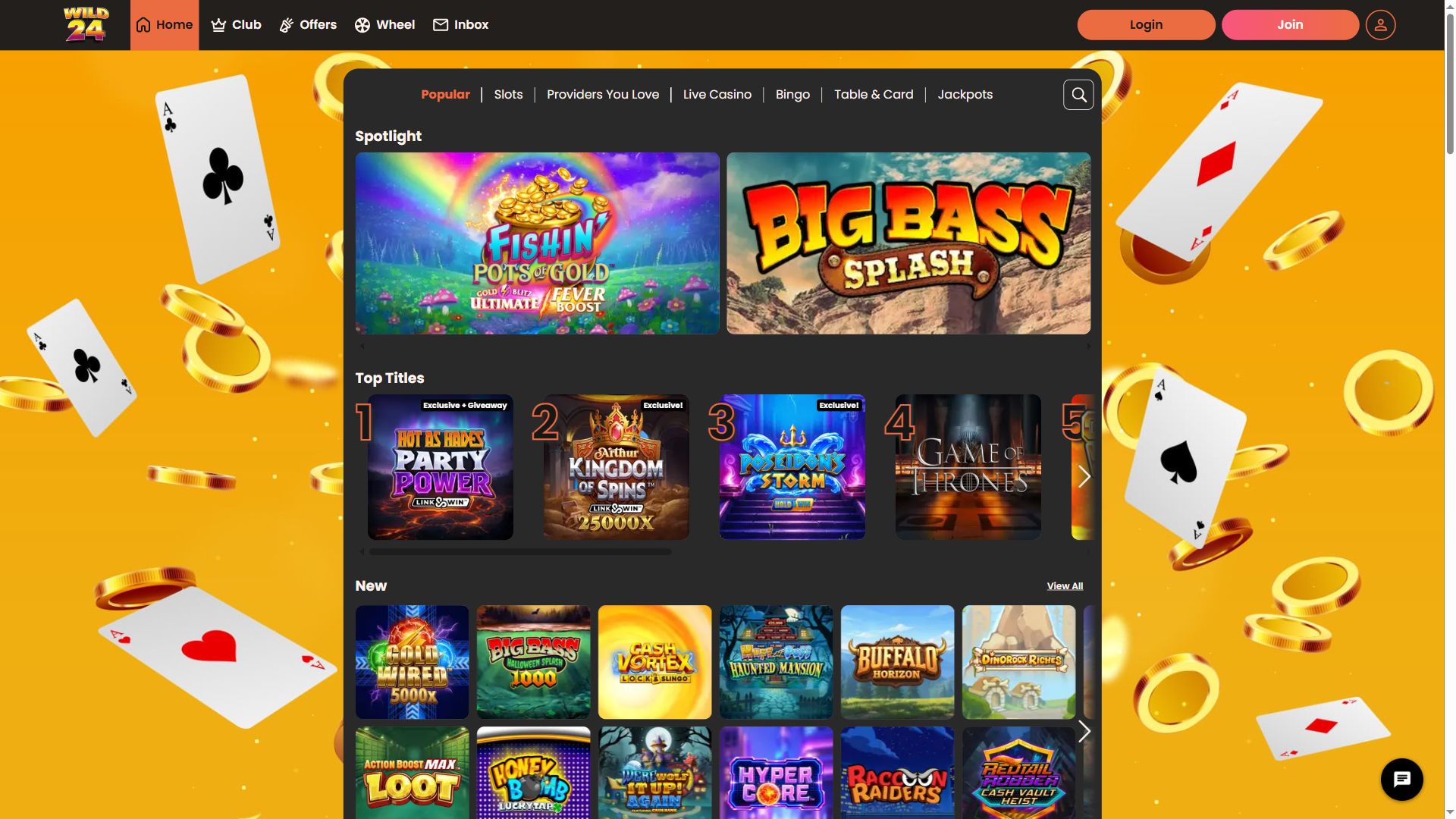 Wild24 — Lobby (Desktop)