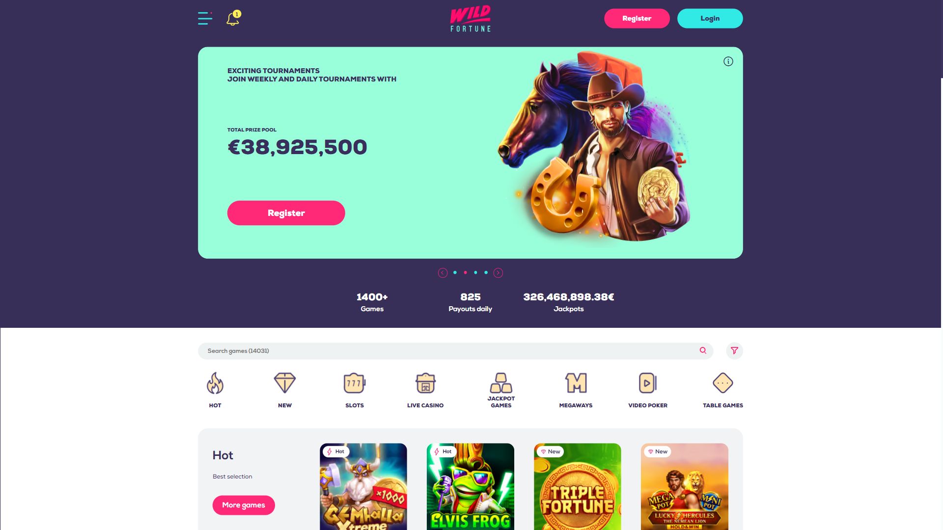 Wildfortune.io — Homepage (Desktop)
