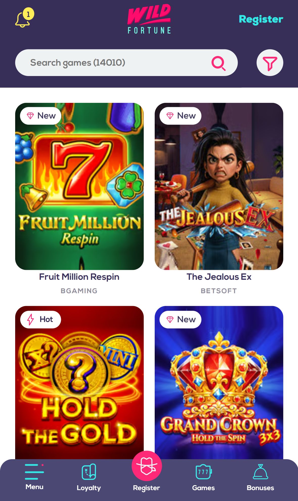 Wildfortune.io — Lobby (Mobile)