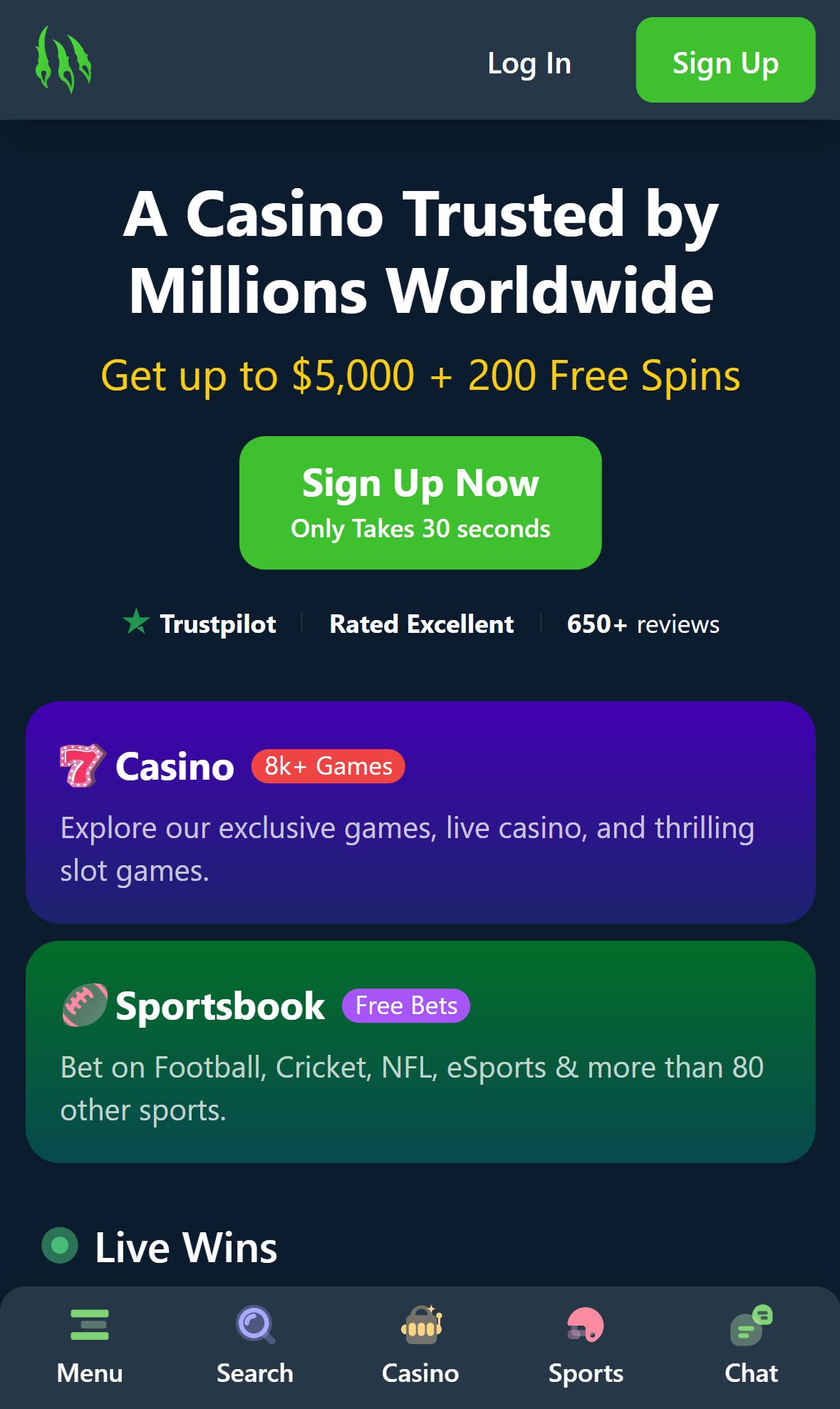 Wild.io — Homepage (Mobile)