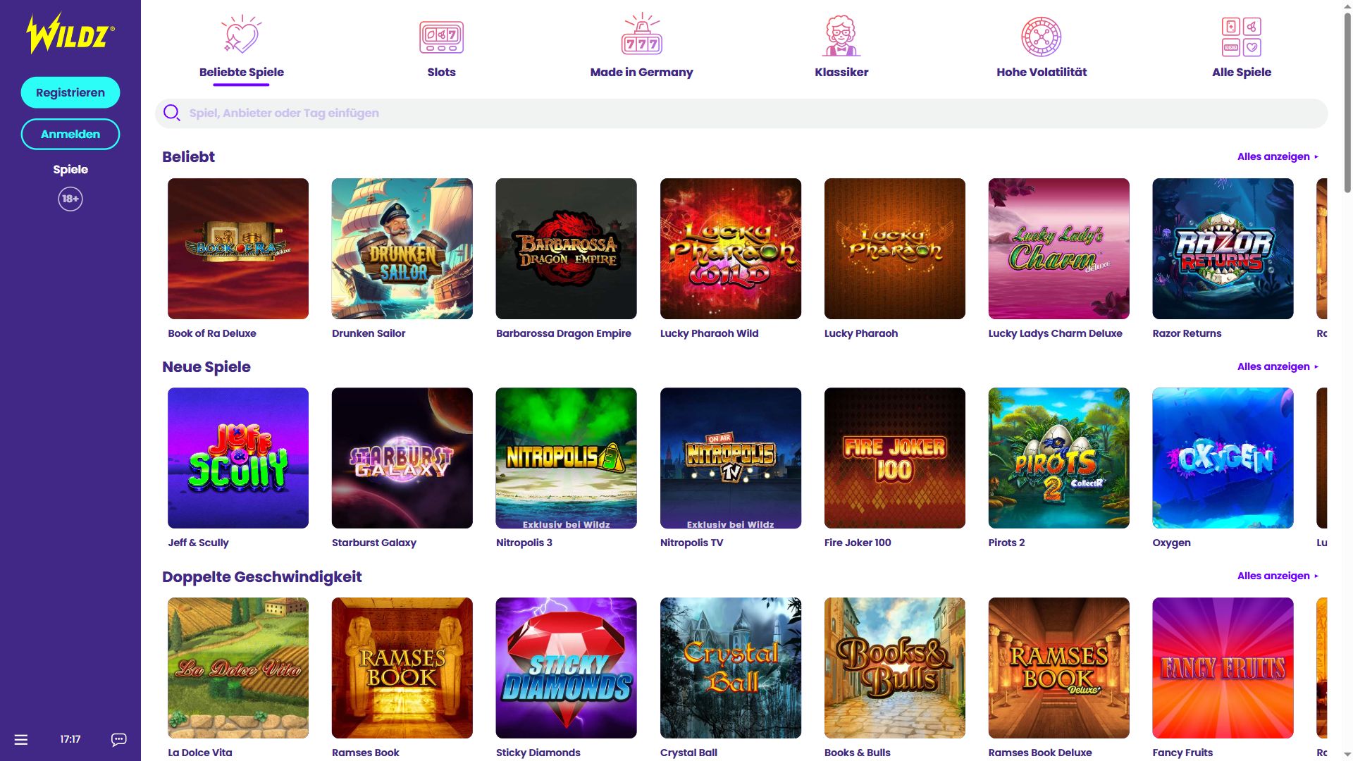 Wildz Casino — Lobby (Desktop)