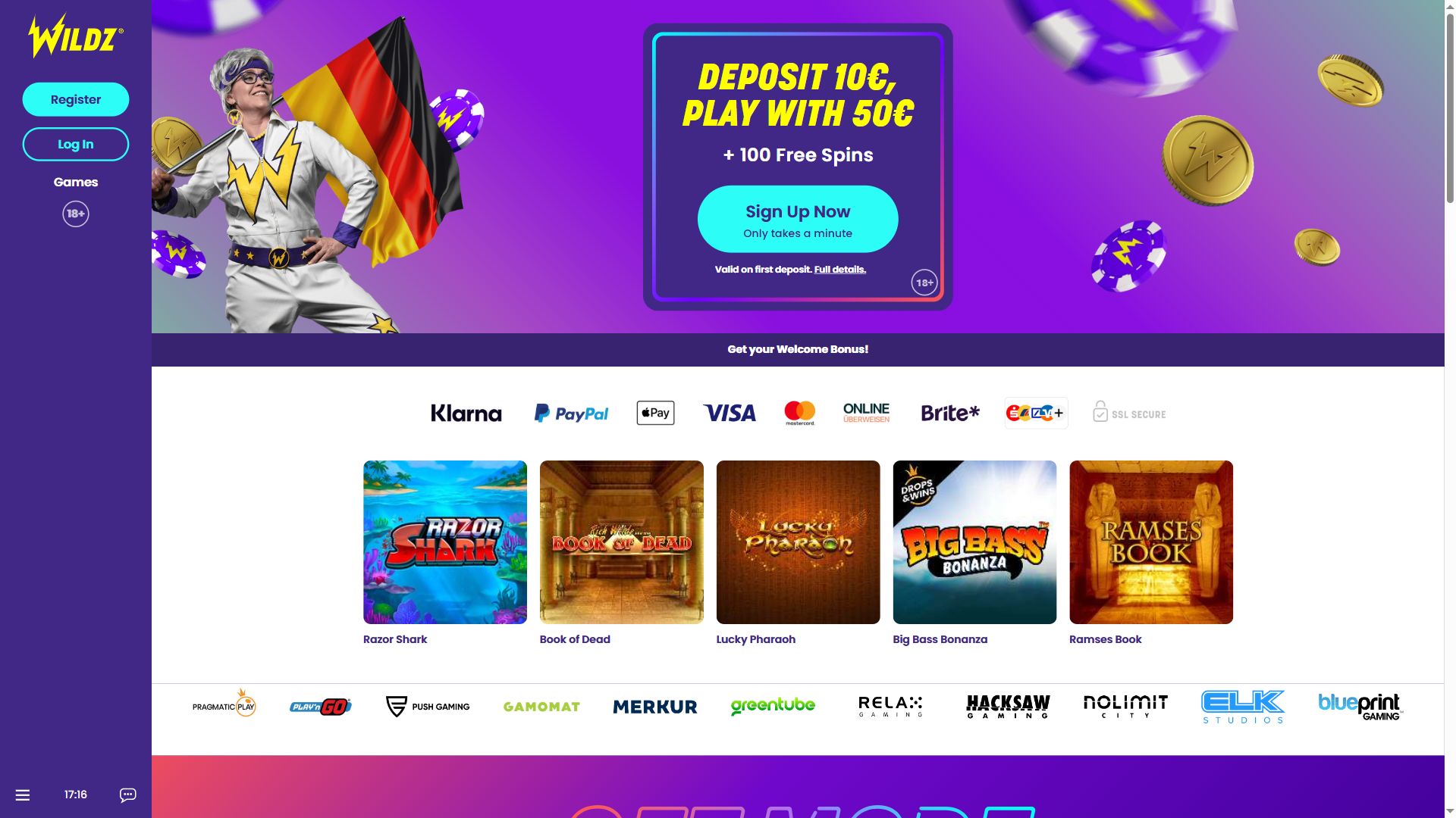 Wildz Casino — Homepage (Desktop)