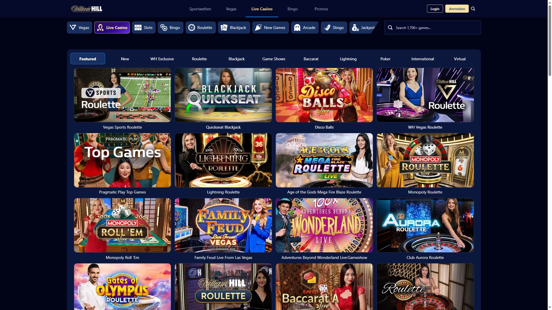 William Hill — Lobby (Desktop)