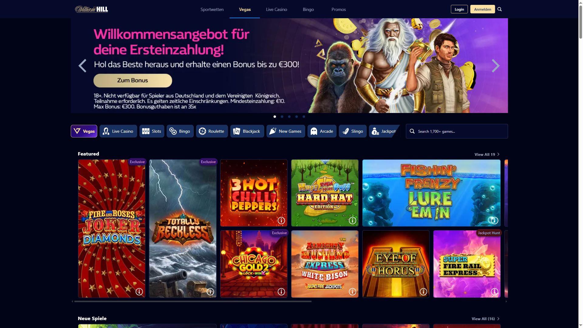 William Hill — Startseite (Desktop)